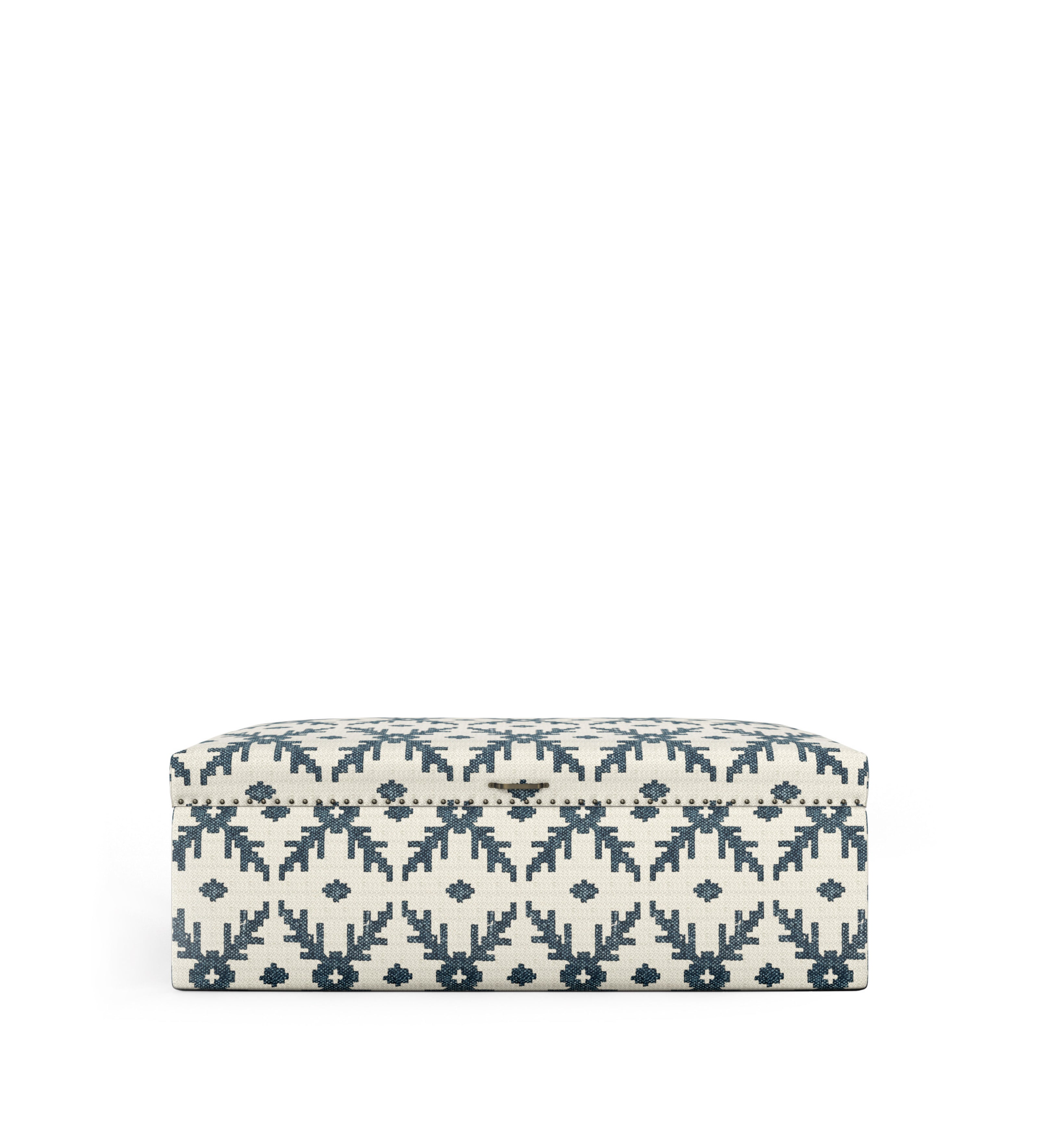 Lazaret Upholstered Ottoman - Midnight Blue/Off-White