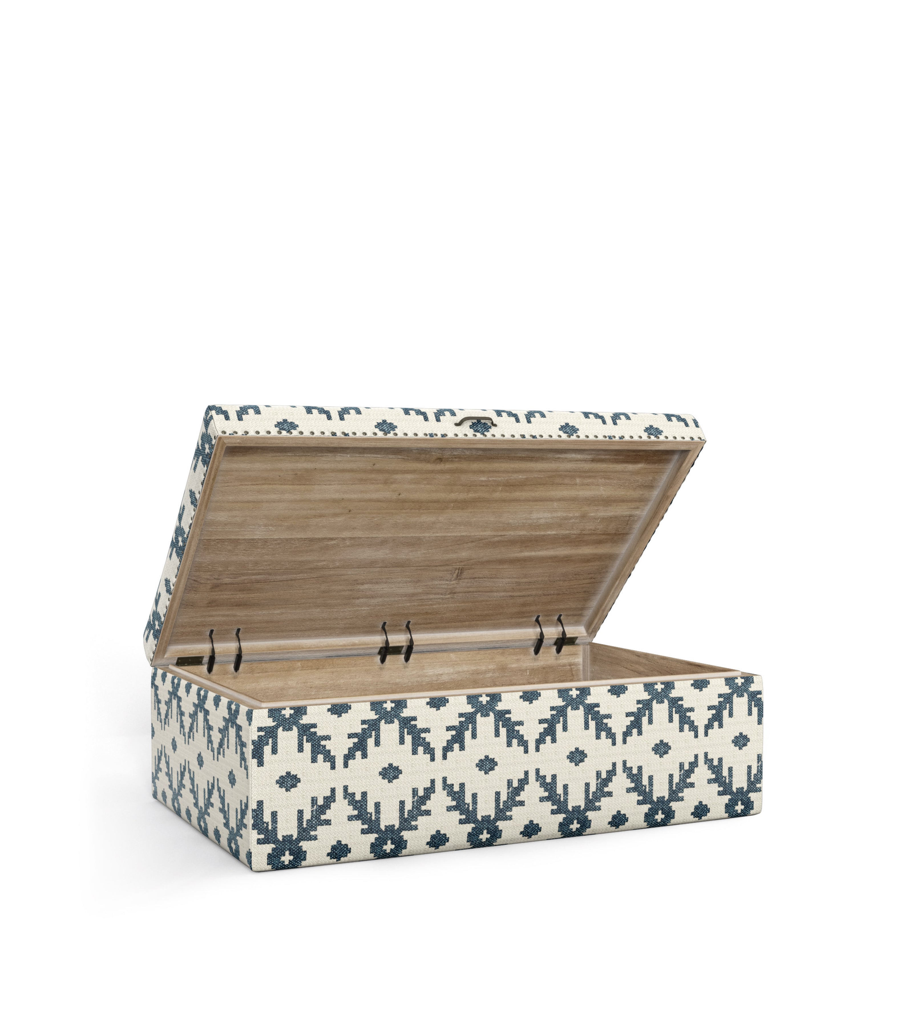 Lazaret Upholstered Ottoman - Midnight Blue/Off-White