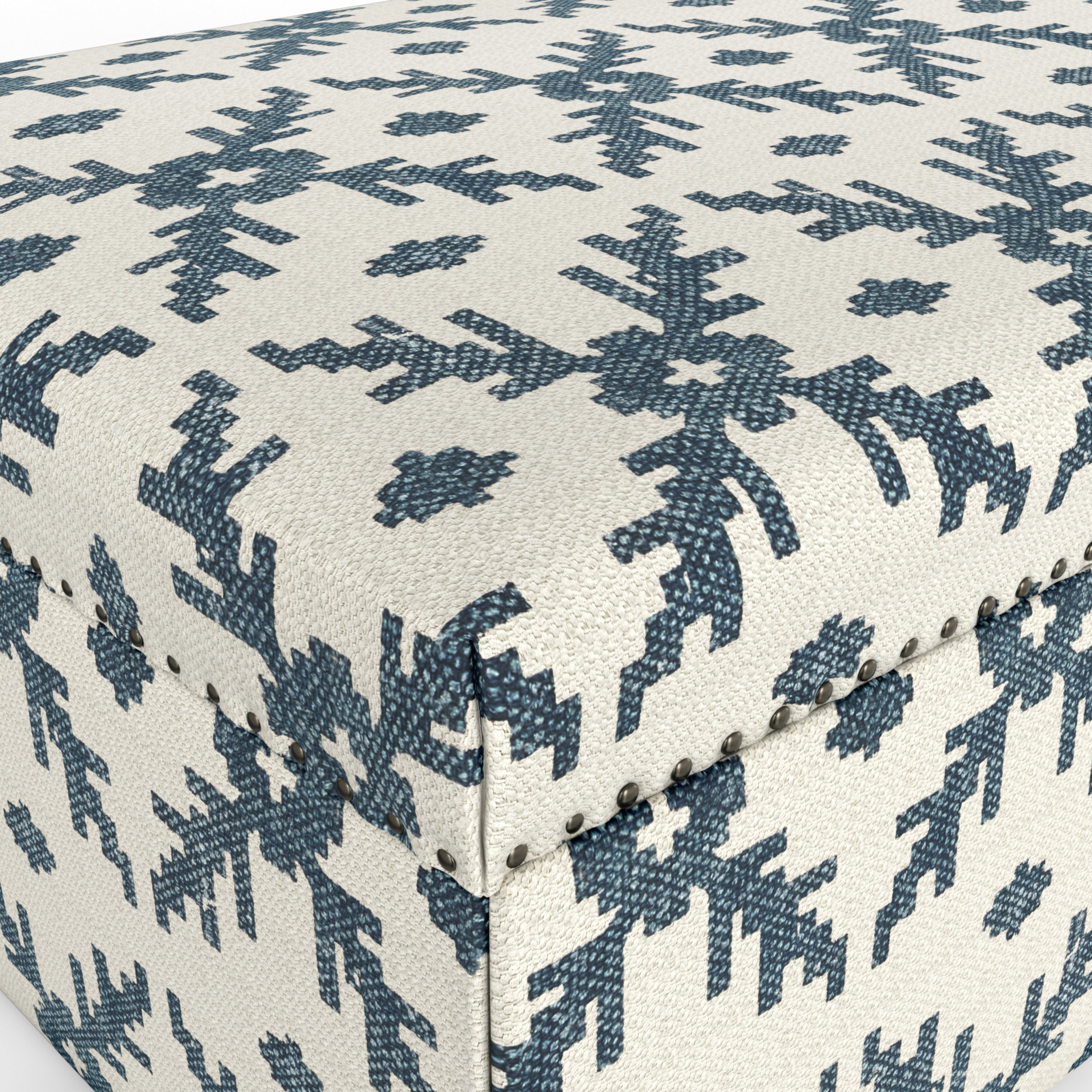 Lazaret Upholstered Ottoman - Midnight Blue/Off-White