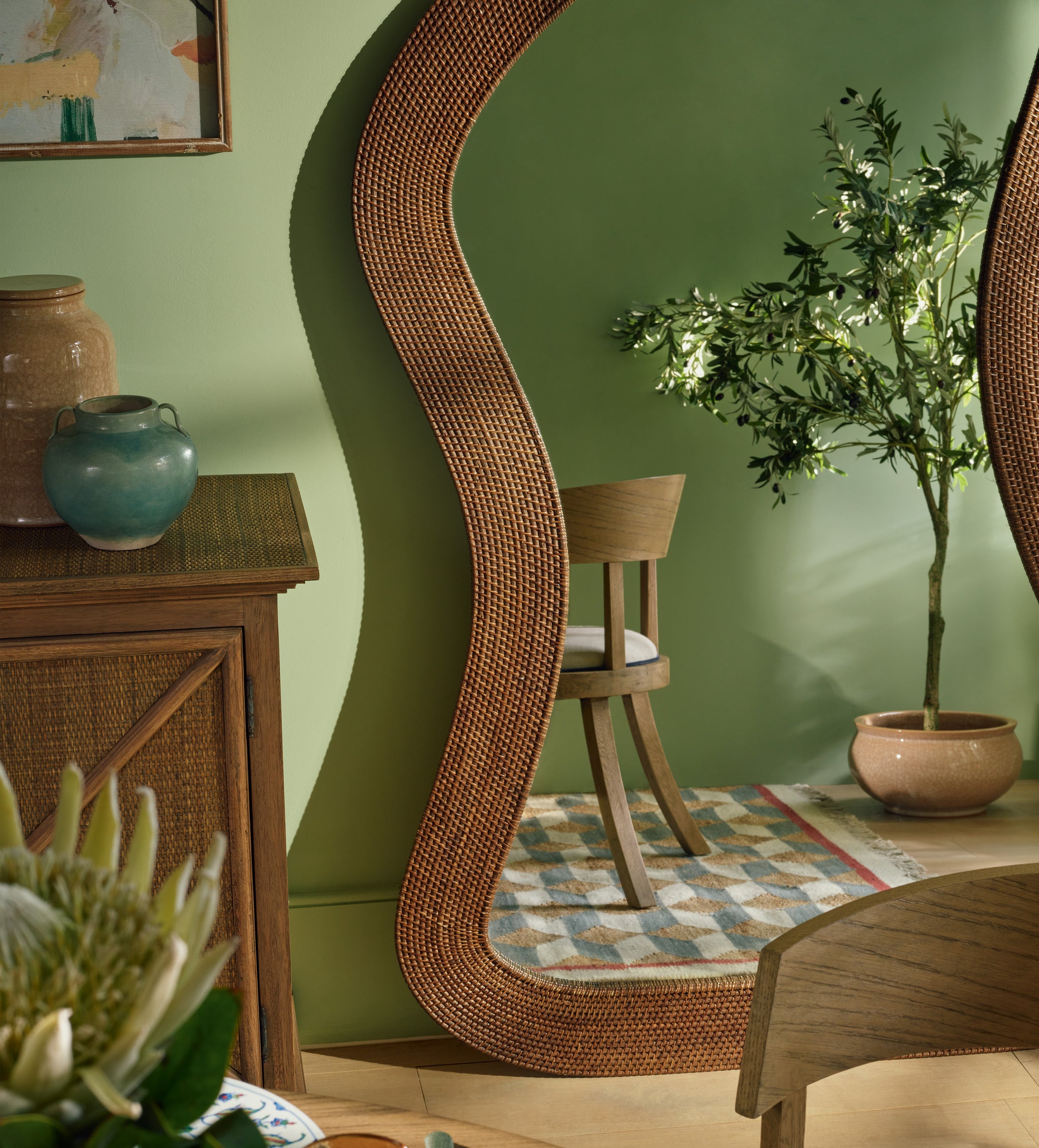 Leora Floor Standing Mirror - Rattan Brown