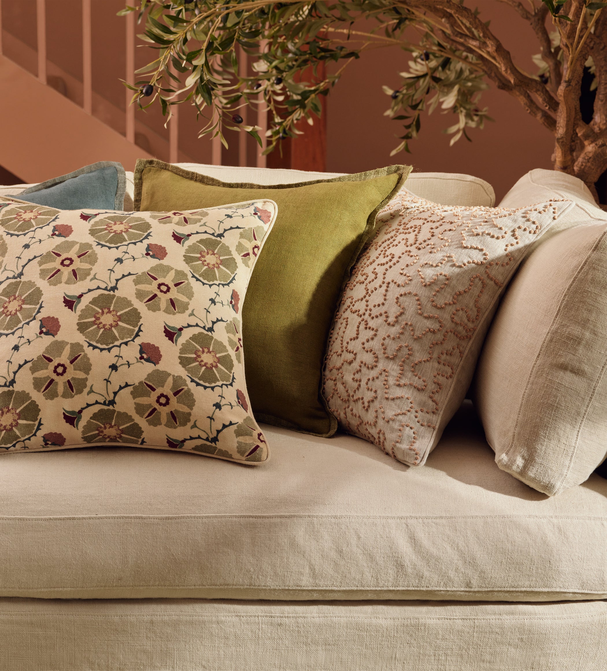 Leptoria Embroidered Cushion Cover - Apricot