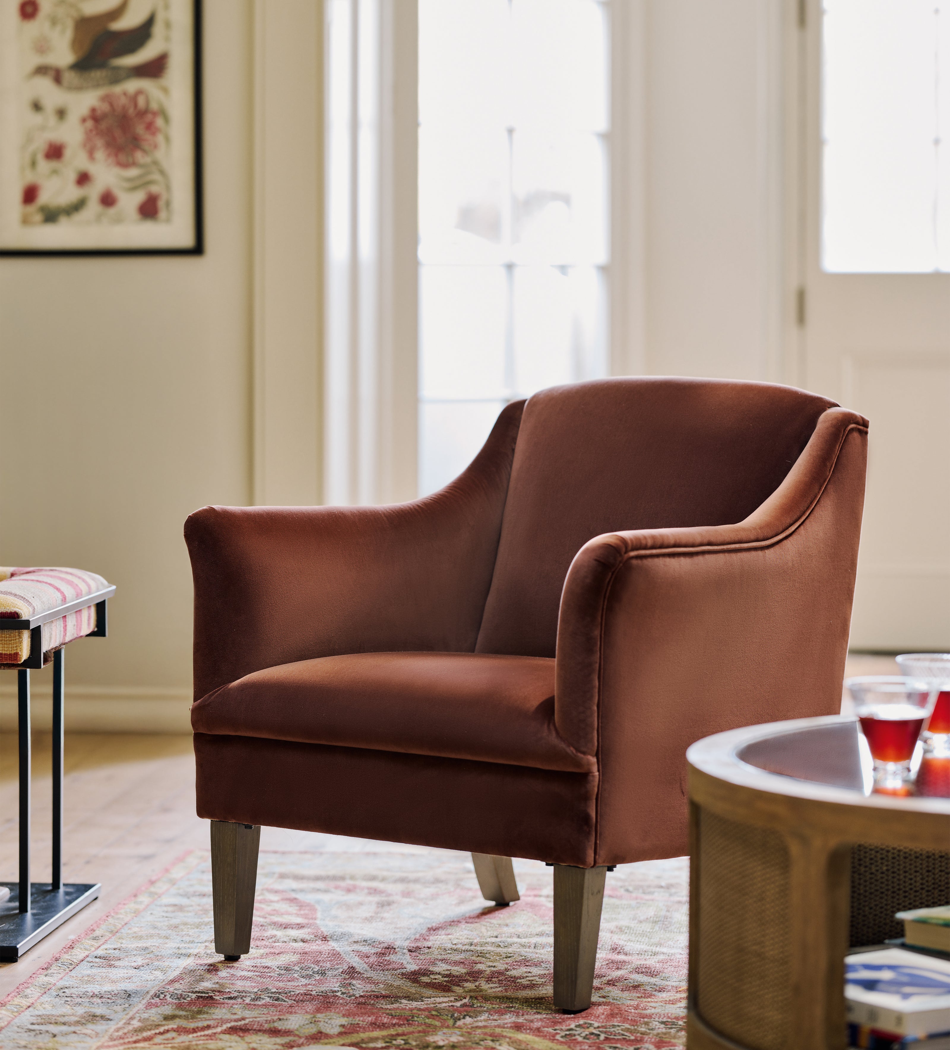 Levens Velvet Armchair - Russet