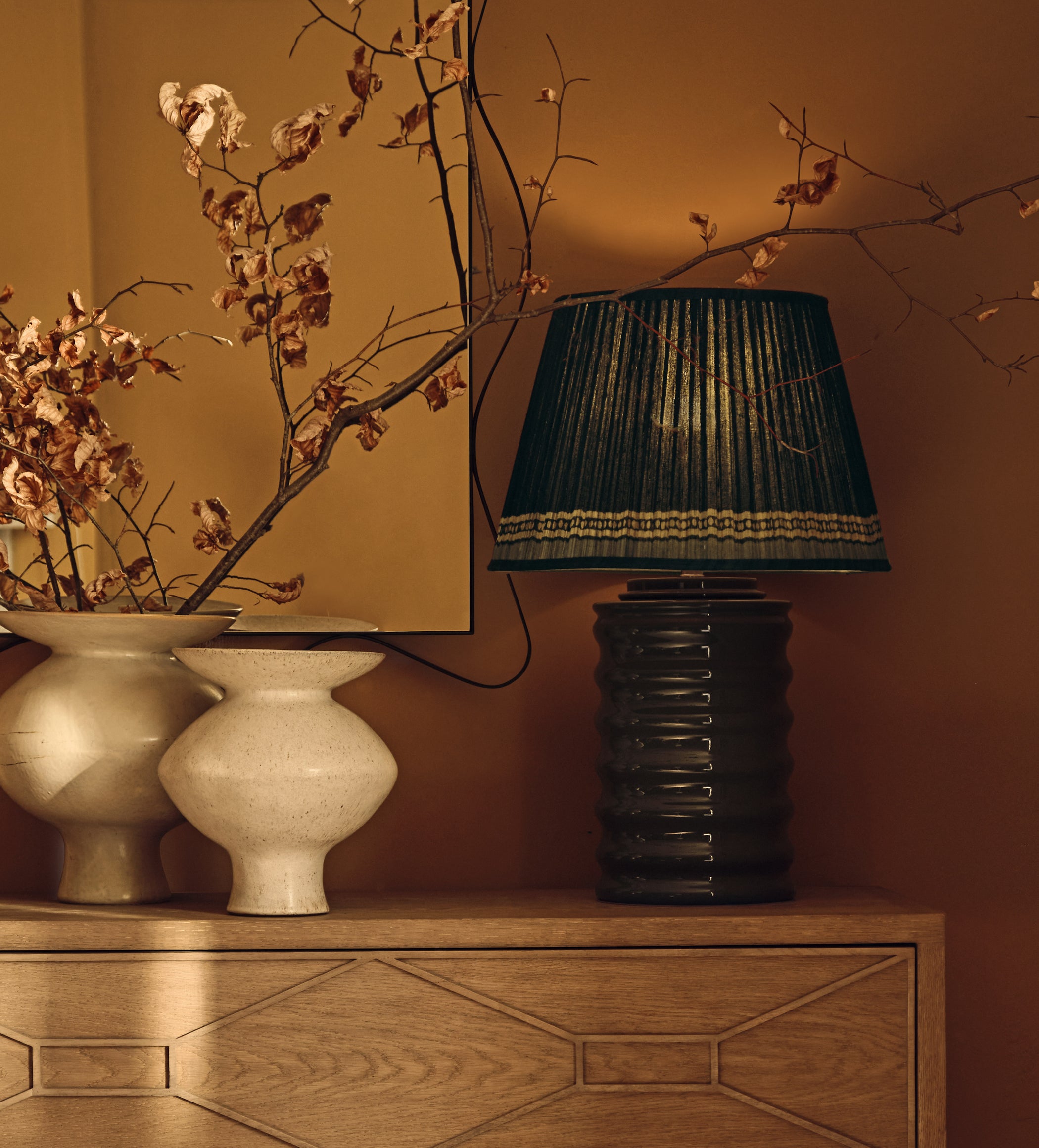 Longshan Silk Pleated Lampshade 45cm - Grey Green