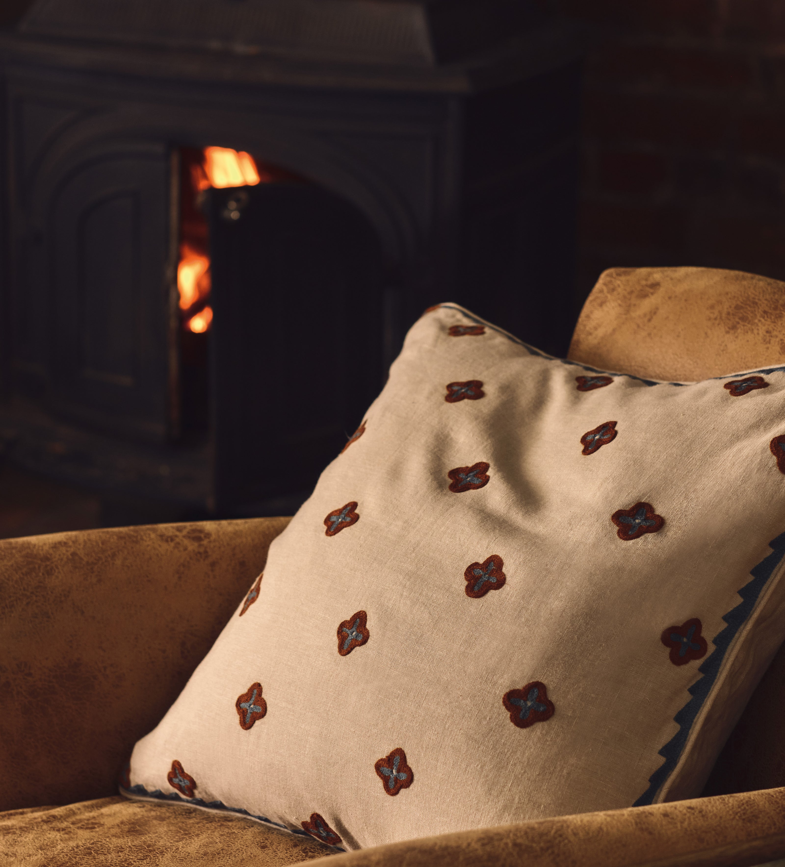Maeve Cushion Cover - Blood Orange/Blue