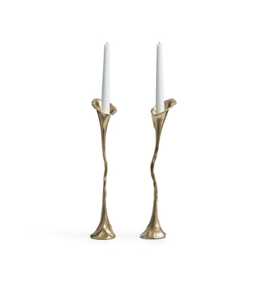 Ninfea Candle Holders Pair - Antique Brass