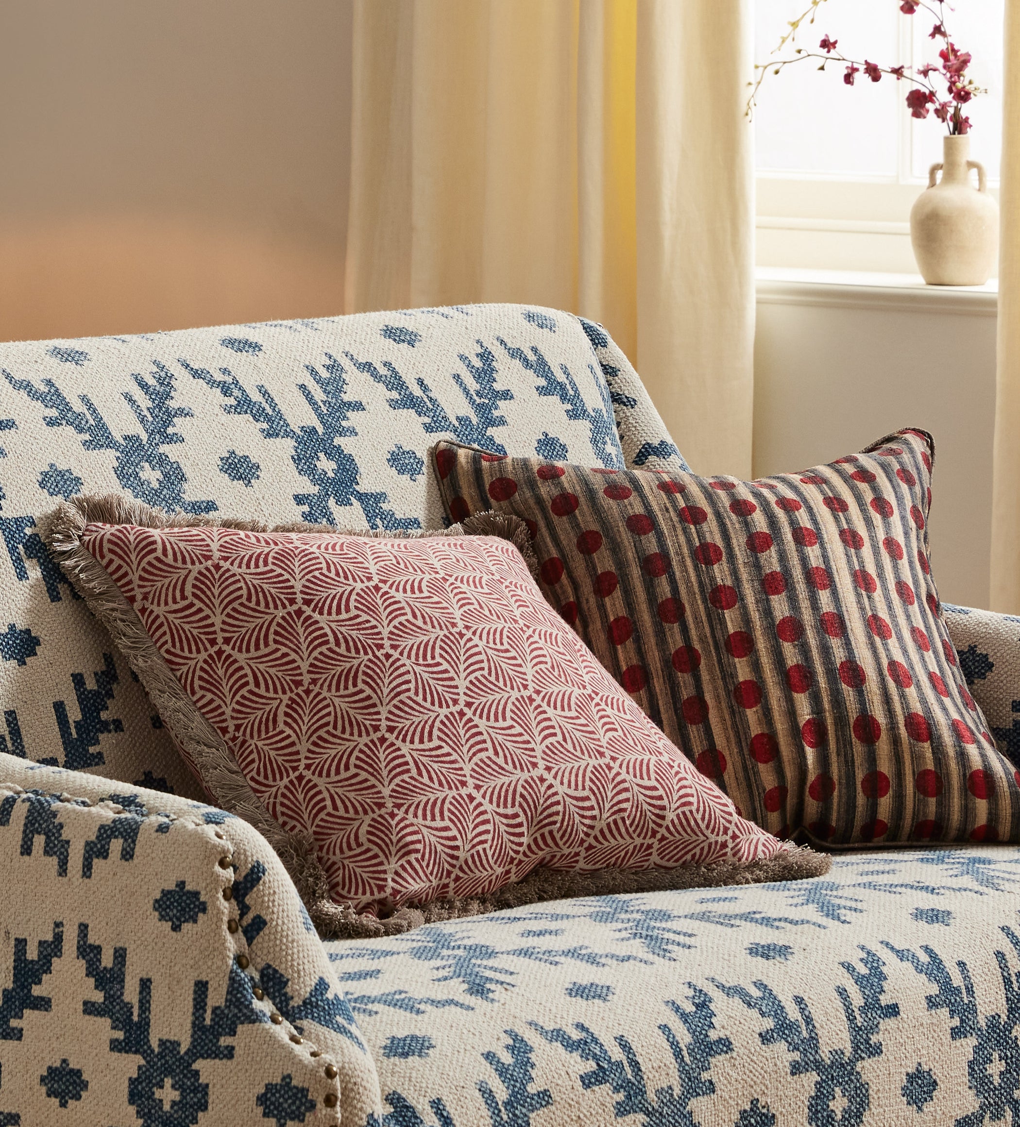 Nostell Leaves Cushion Cover - Red Madder