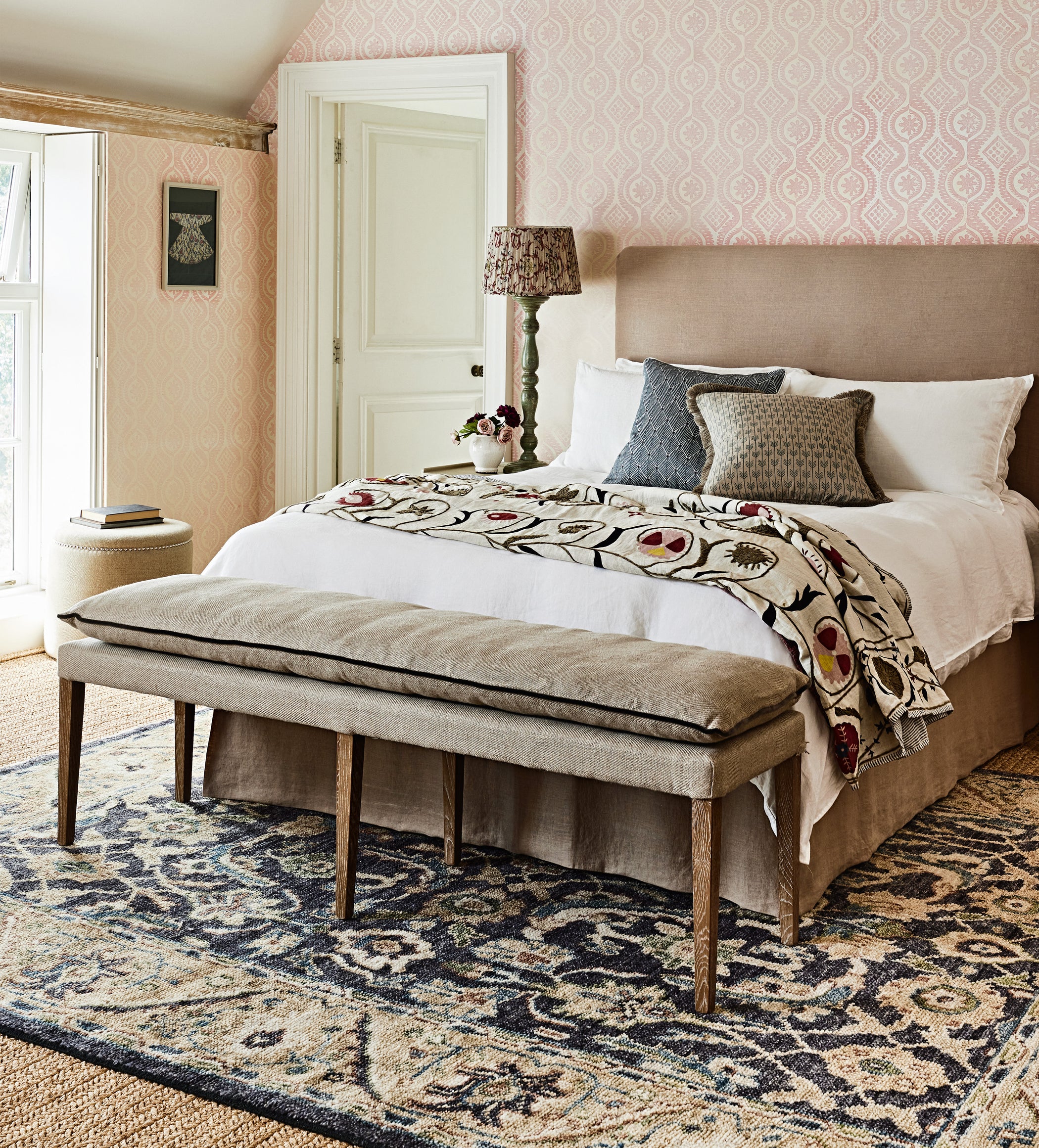 Nott Linen Bench - Wild Oats Wide Herringbone