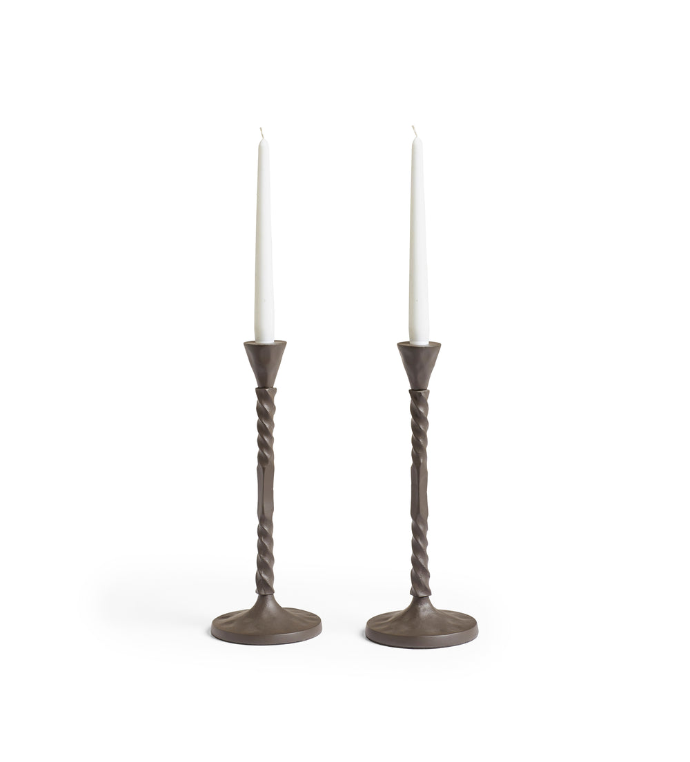 Notte Pair of Candle Holders - Antique Grey