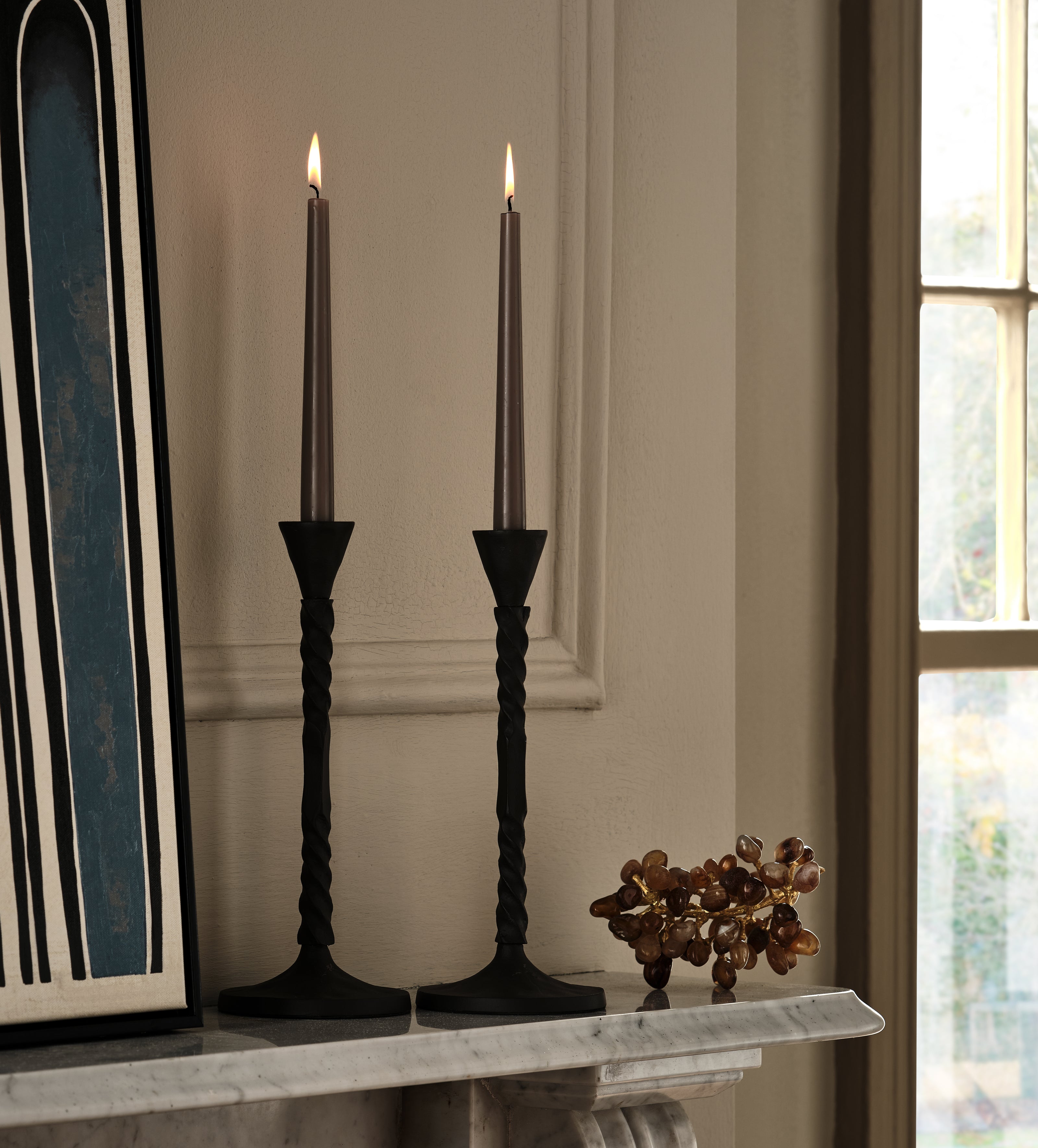 Notte Pair of Candle Holders - Antique Grey