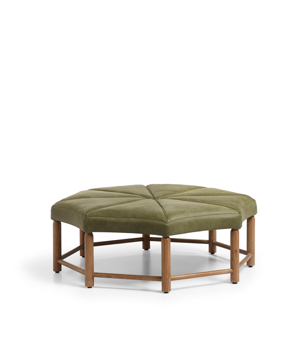 Ottagono Leather Ottoman - Spruce