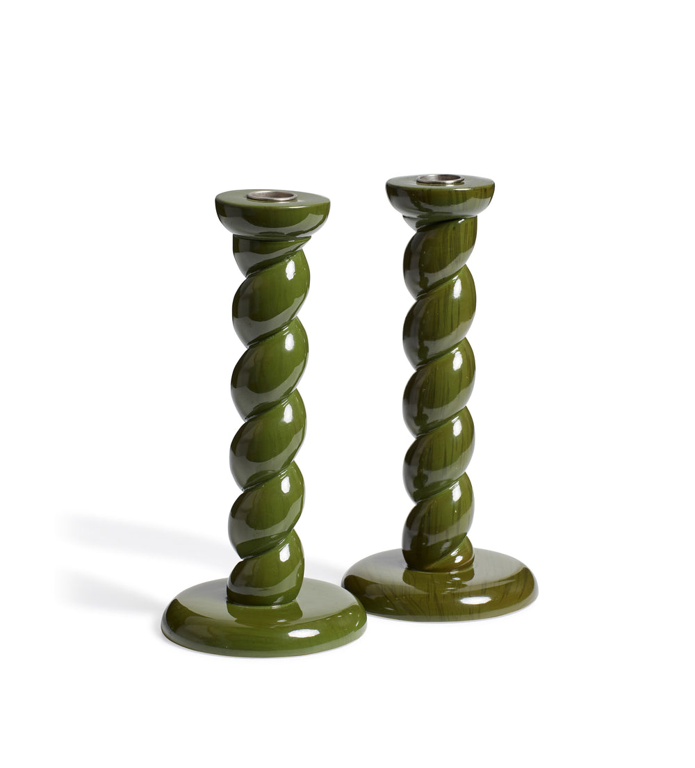 Barley Twist Candle Holders Pair - Spruce