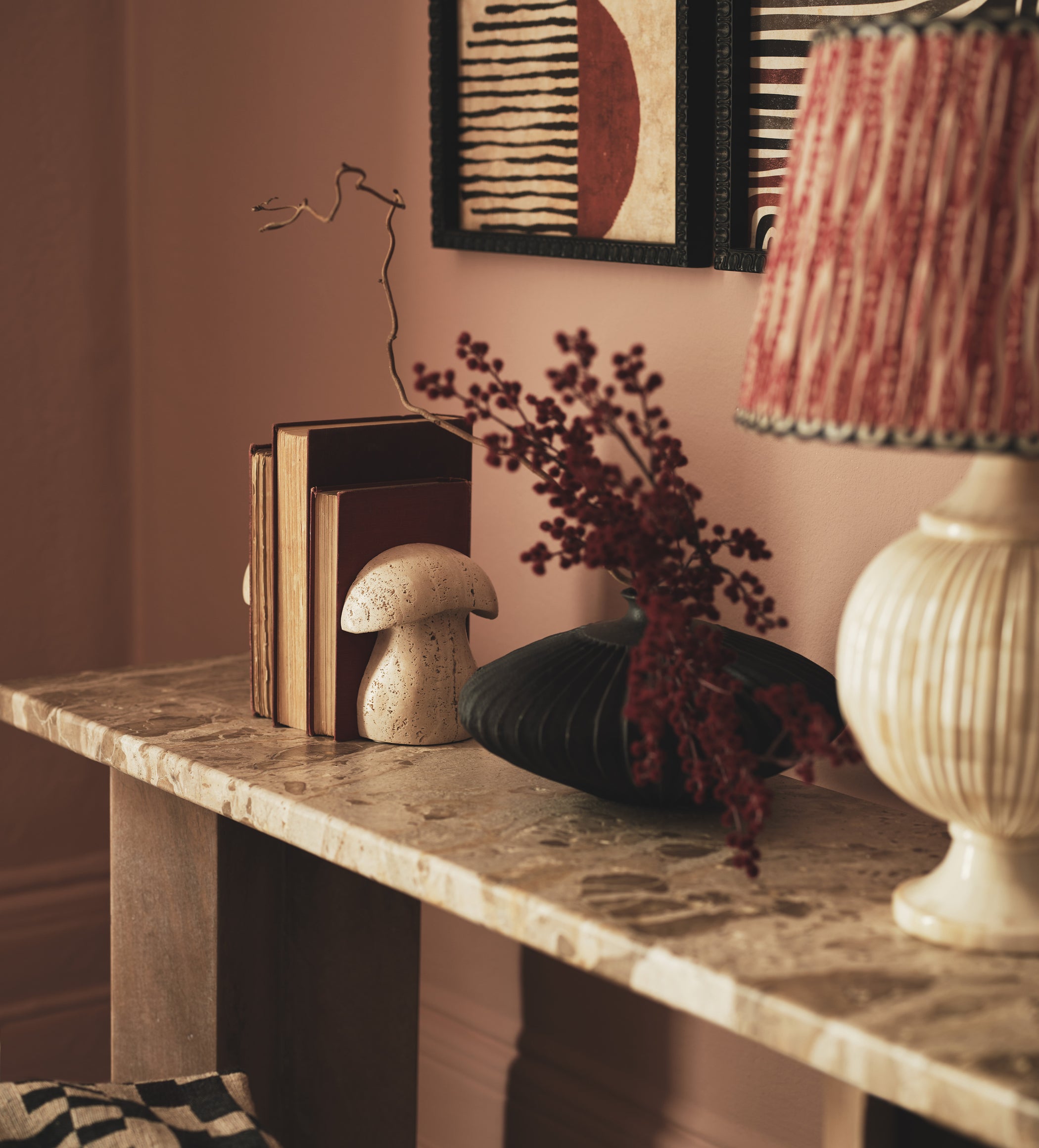 Muscaria Mushroom Bookends Pair - Travertine