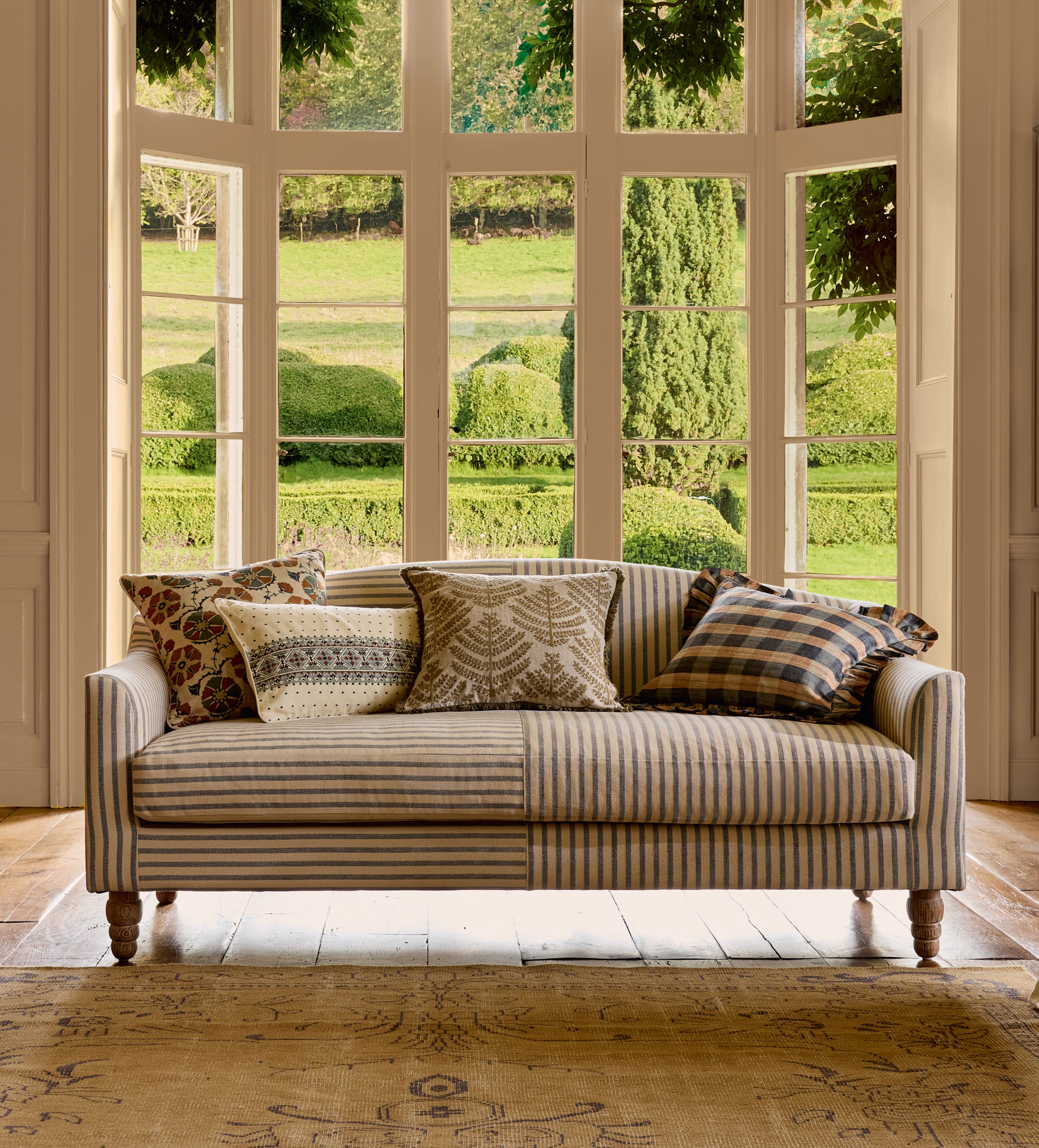 Pippo Stripe Linen 2-Seater Sofa - Sapphire