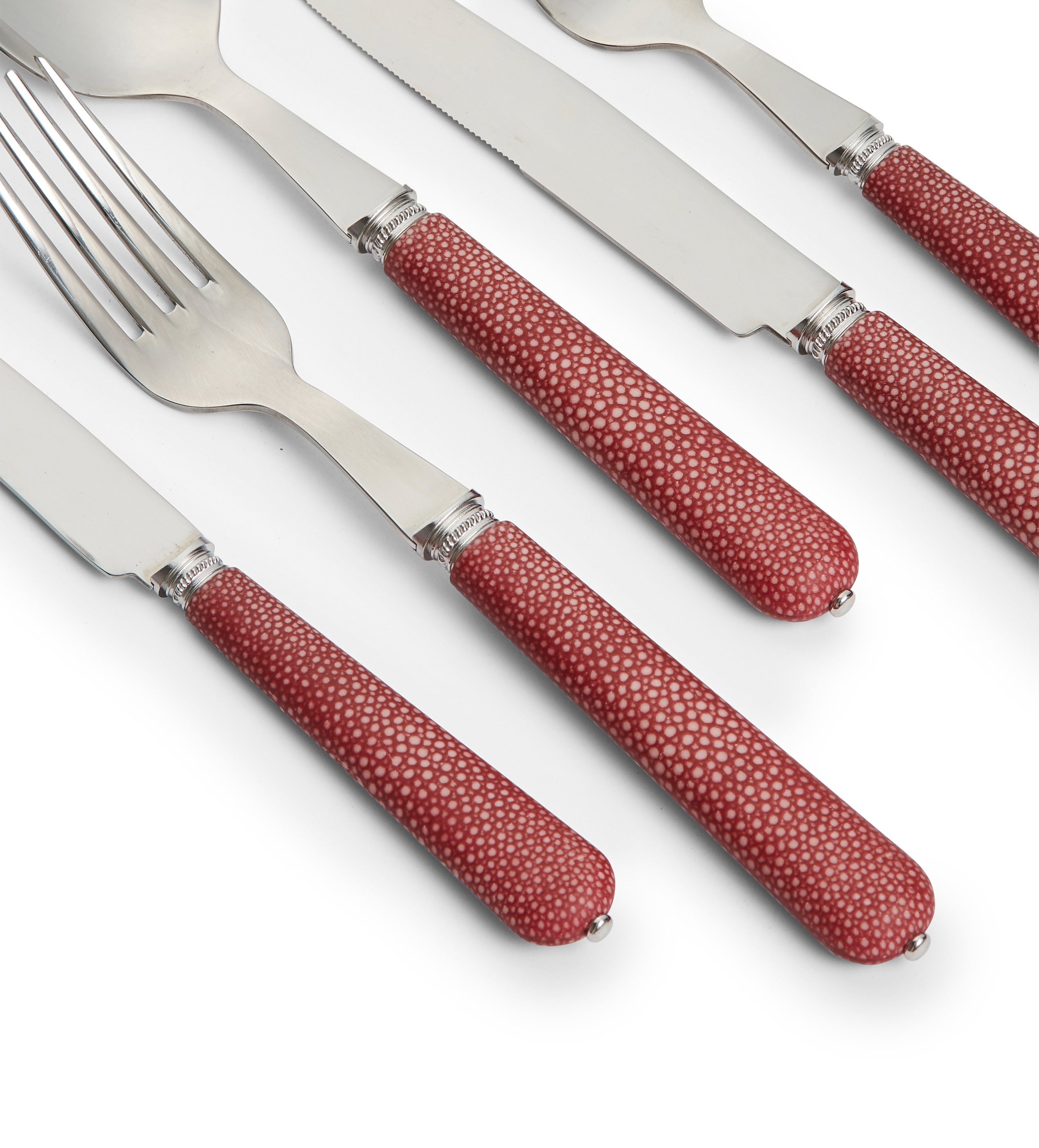 Pompadour Faux Shagreen Cutlery - 28 Piece Set - Earthy Red