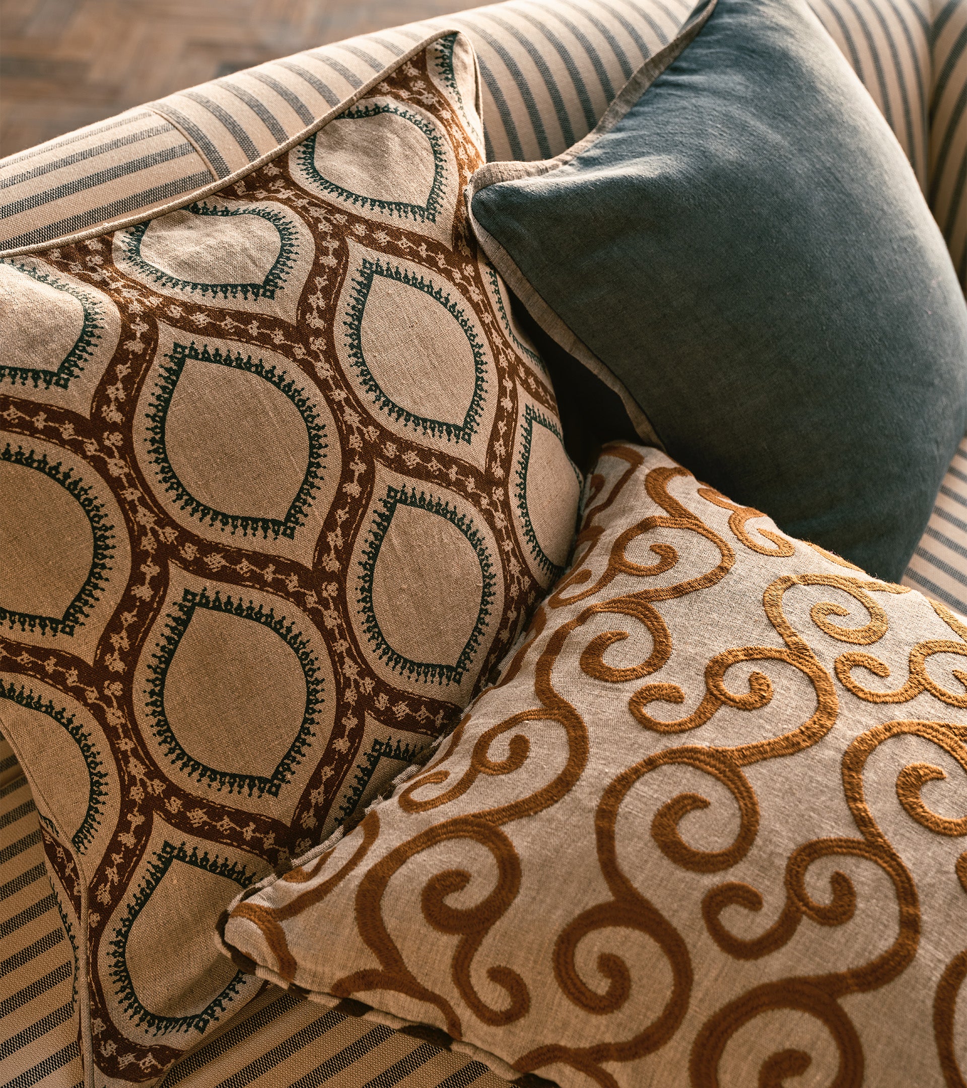 Prisha Cushion Cover - Burnt Orange/Air Force Blue