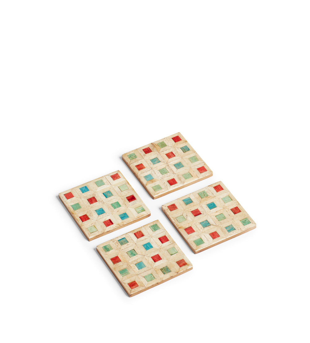 Rangoli Tile Coasters with Box - Set of Four - Multi