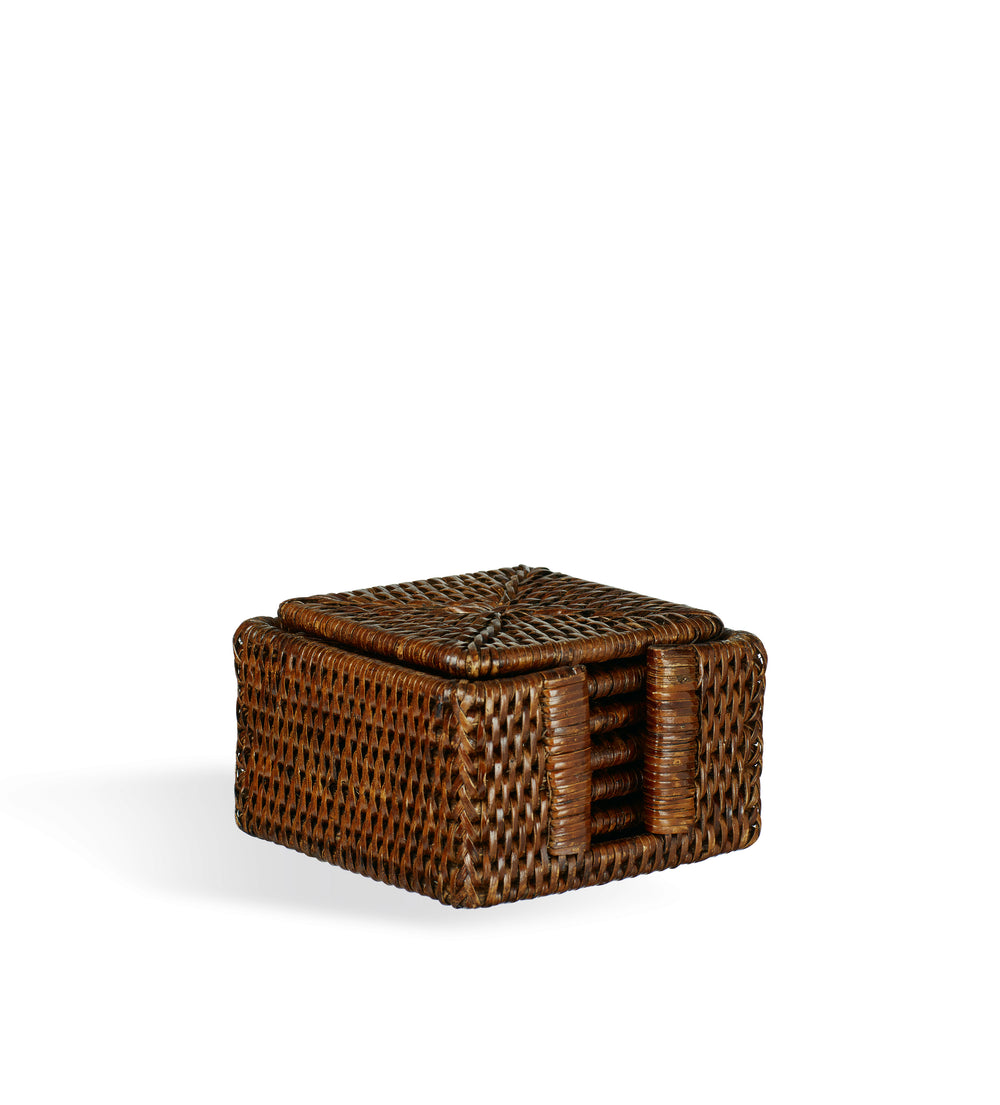 Rattan Coasters - Set of Six - Brown