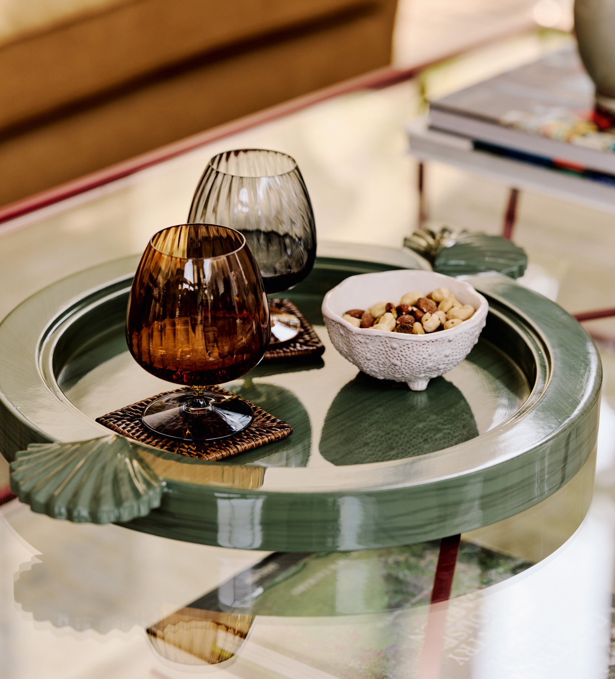 Rattan Coasters - Set of Six - Brown