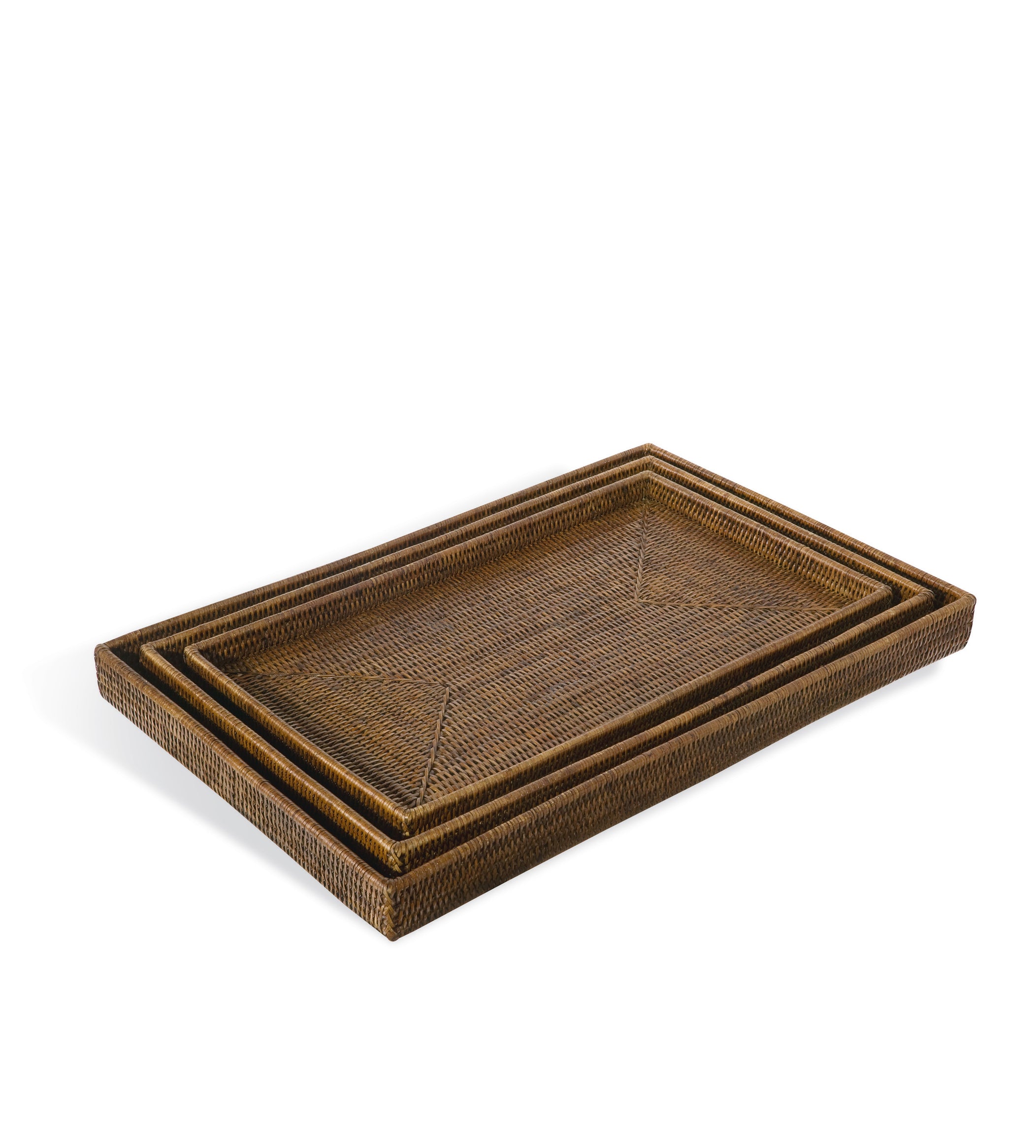 Rattan Nested Trays - Set of Three - Brown
