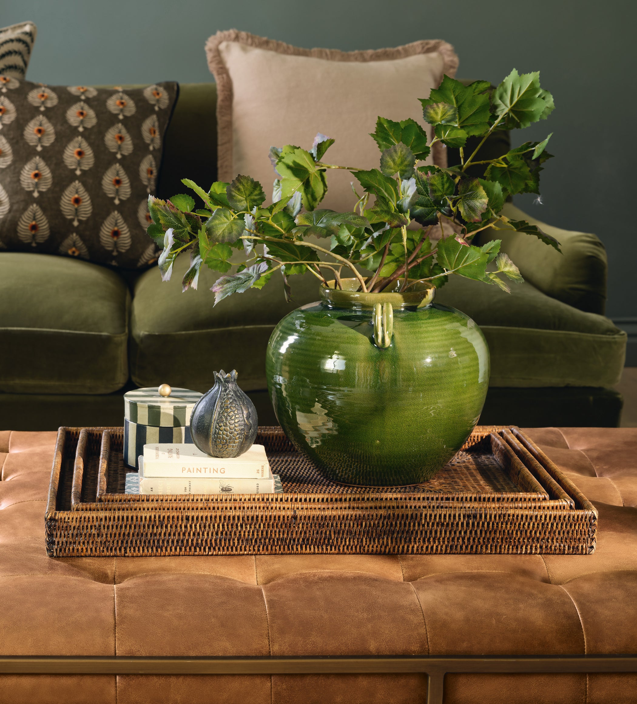 Rattan Nested Trays - Set of Three - Brown