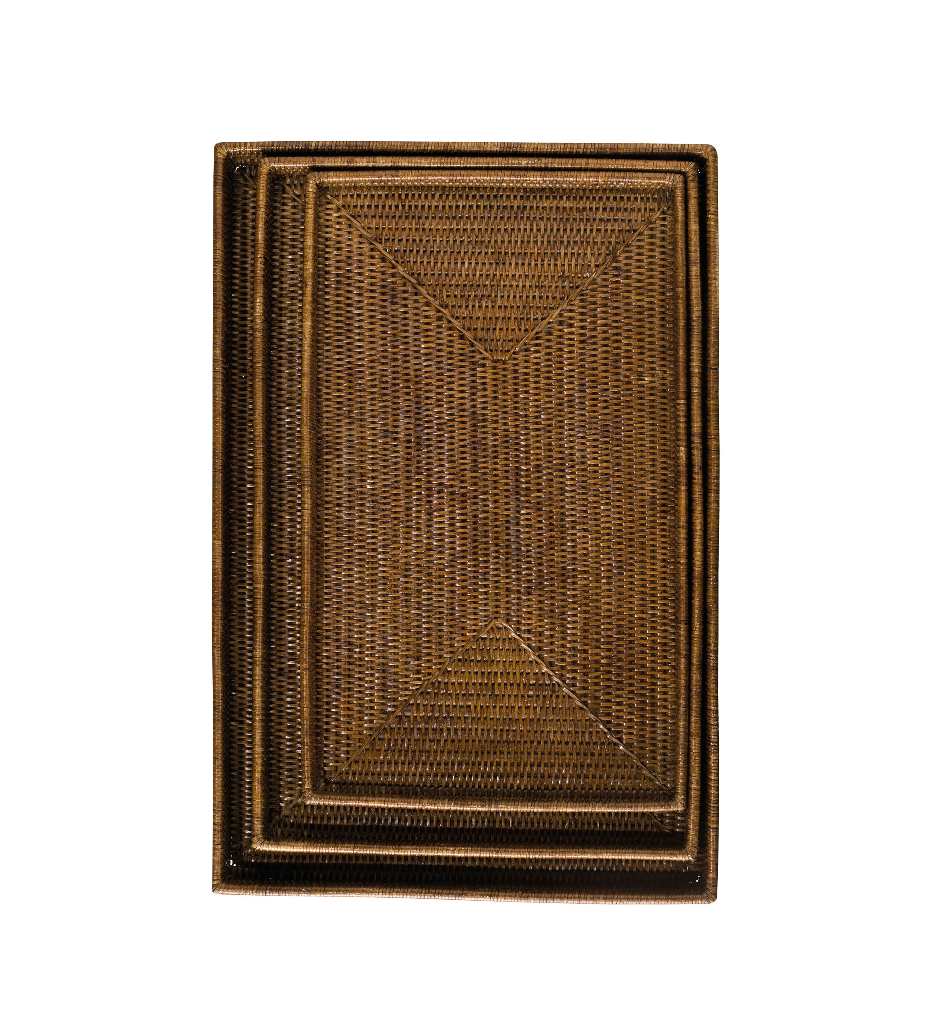 Rattan Nested Trays - Set of Three - Brown