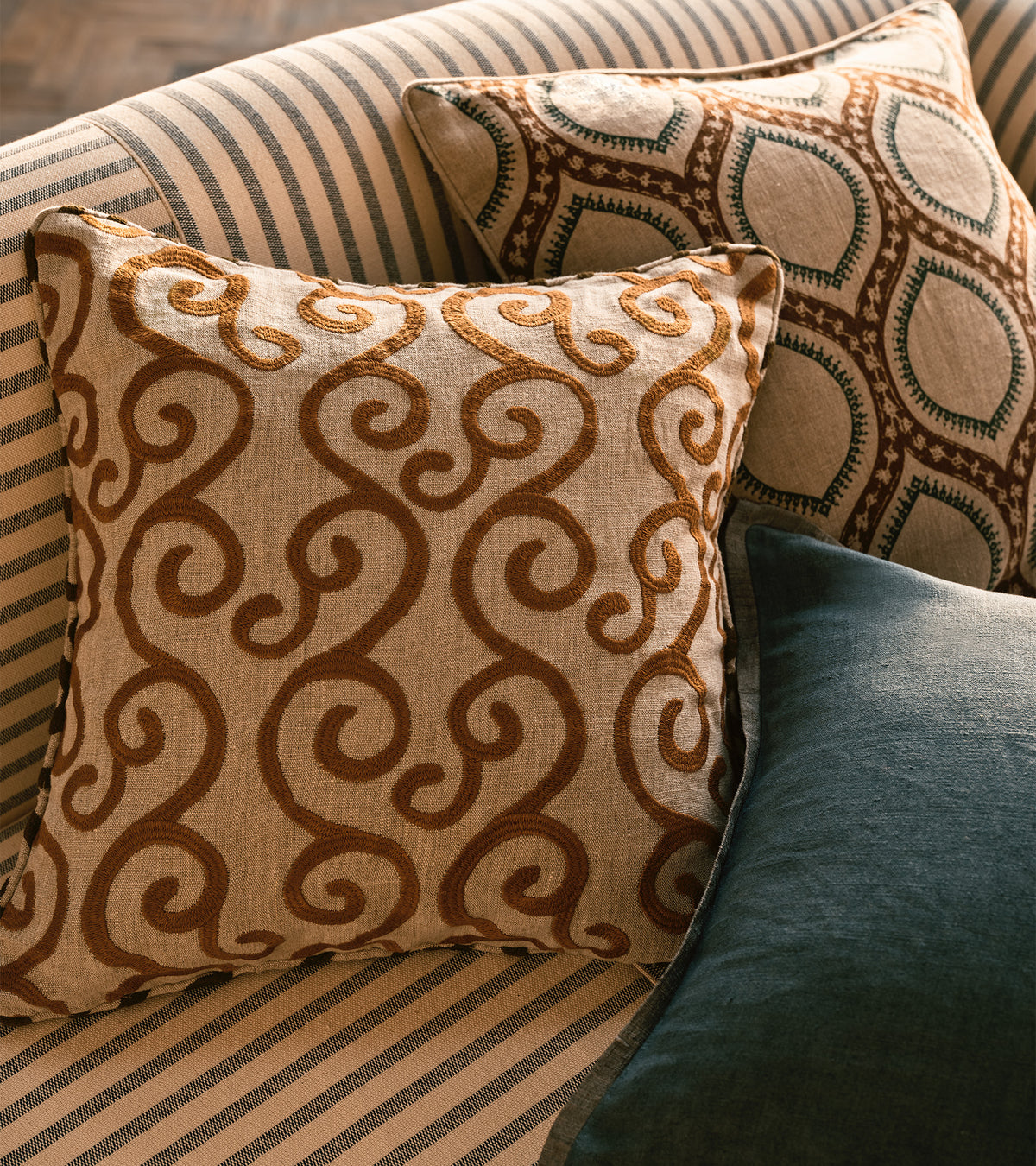 Ria Cushion Cover - Burnt Orange/Spruce