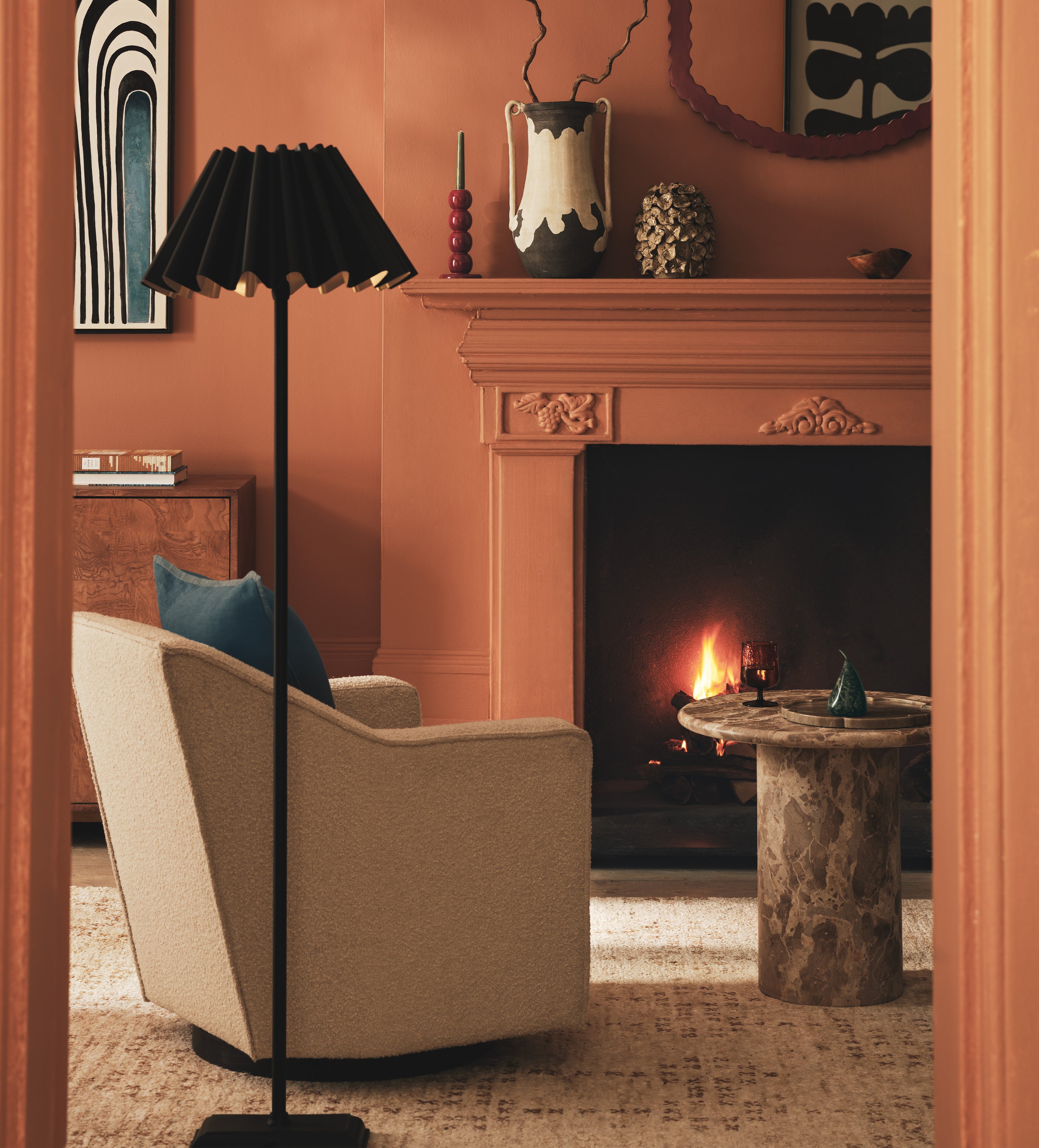 Ripple Floor Lamp and Shade - Black/Gold