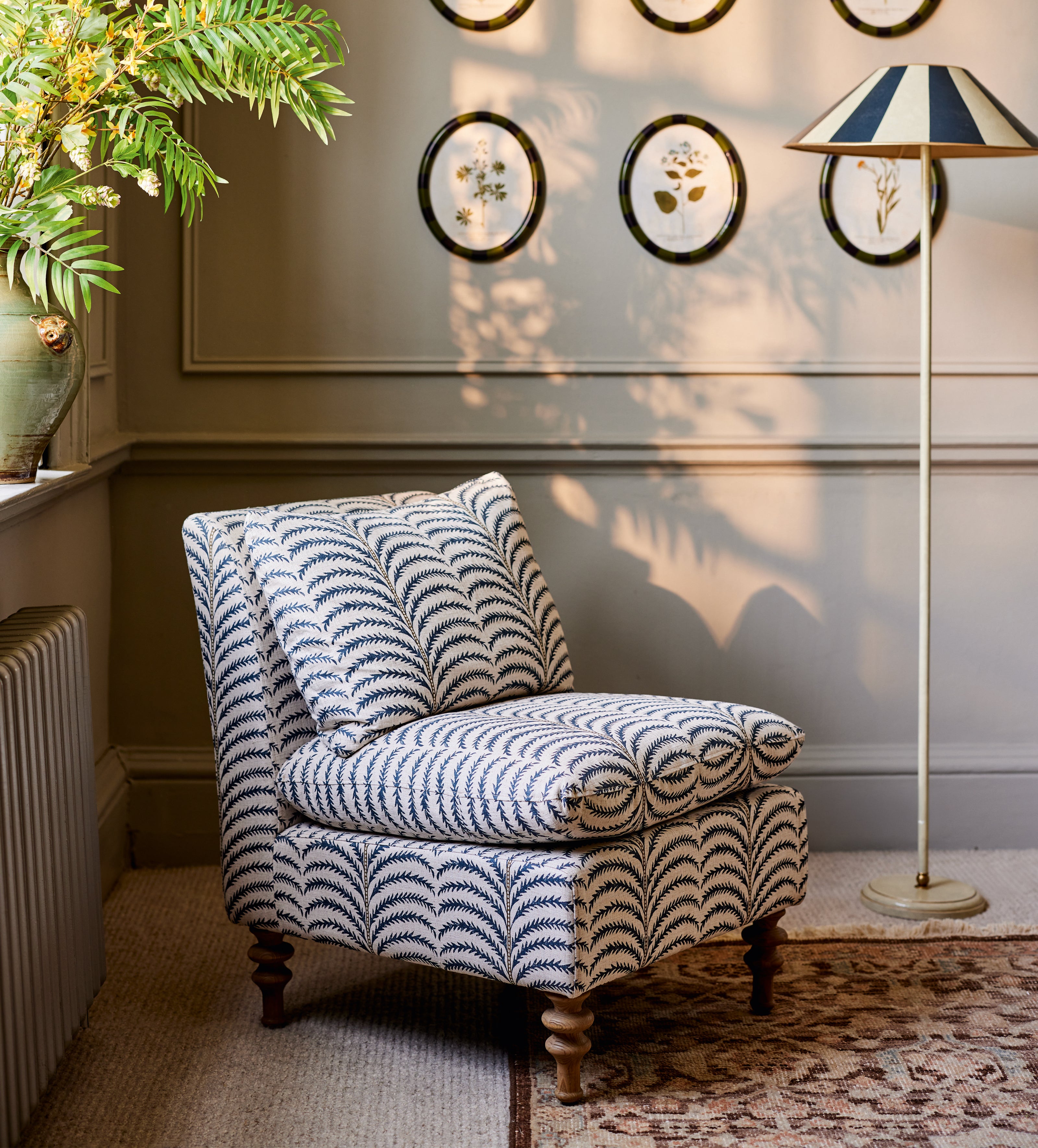 Rosina Areca Linen Slipper Chair – Air Force Blue OKA