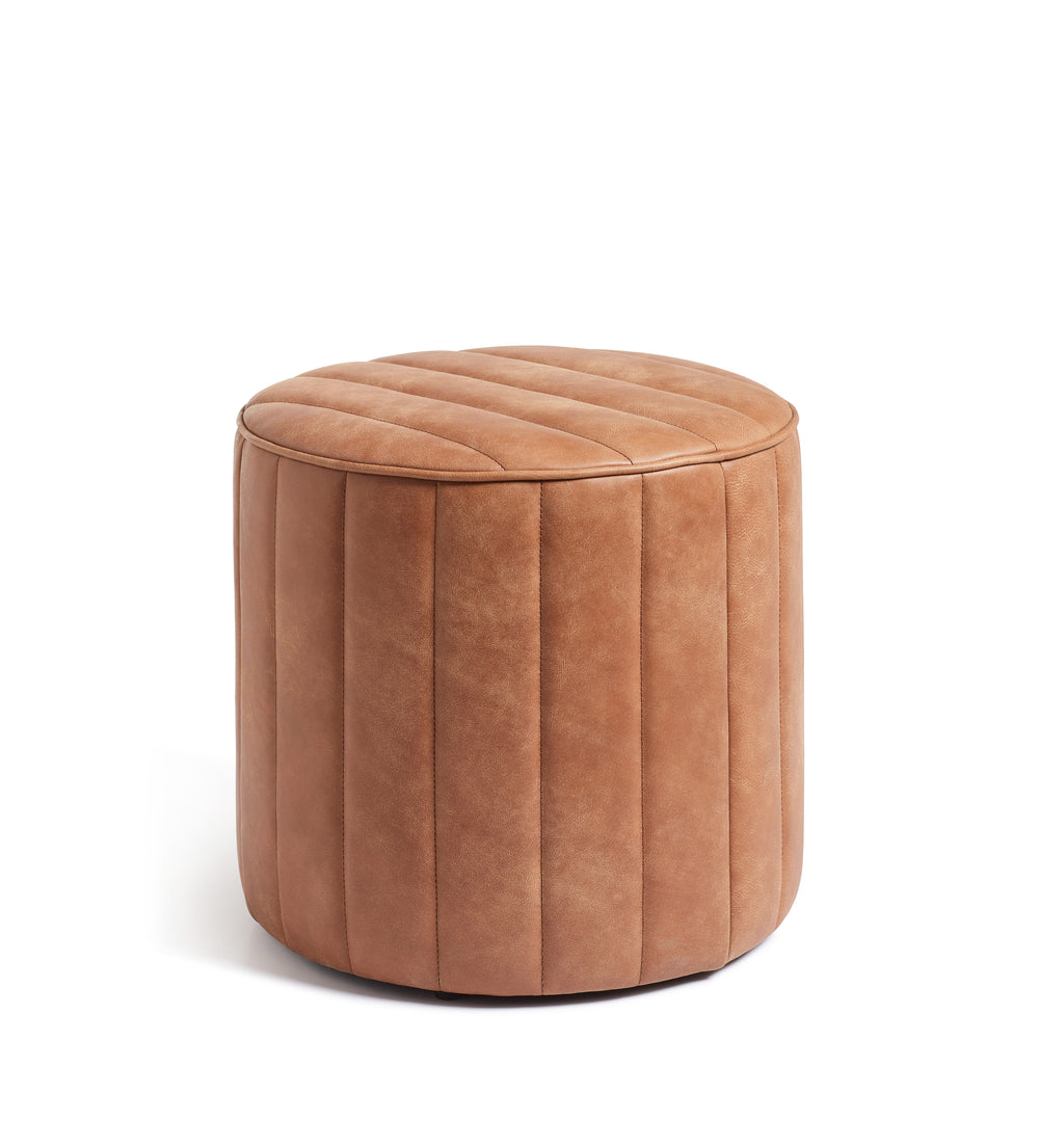 Santorelli Leather Ottoman - Hazelnut Brown