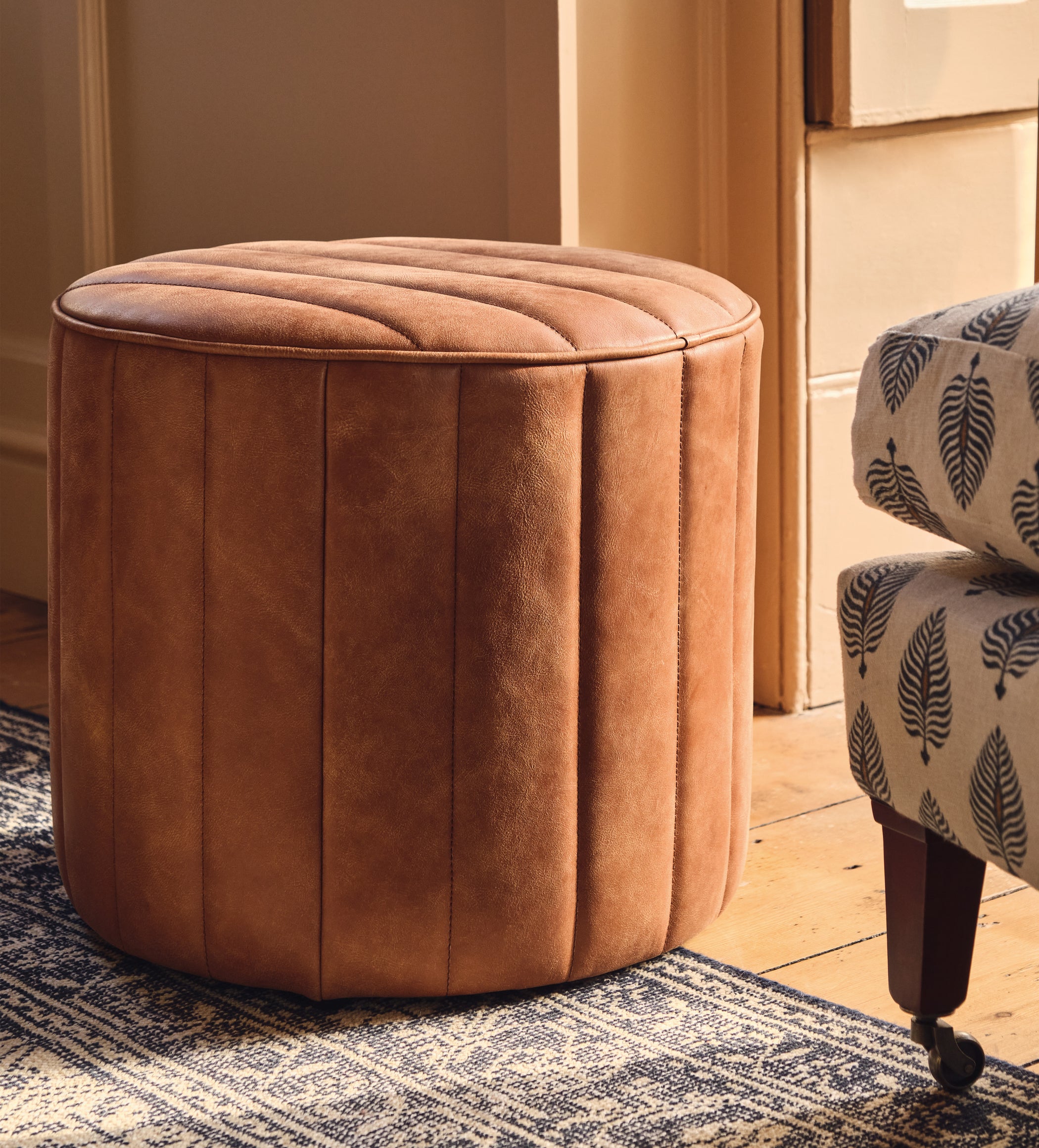 Santorelli Leather Ottoman - Hazelnut Brown