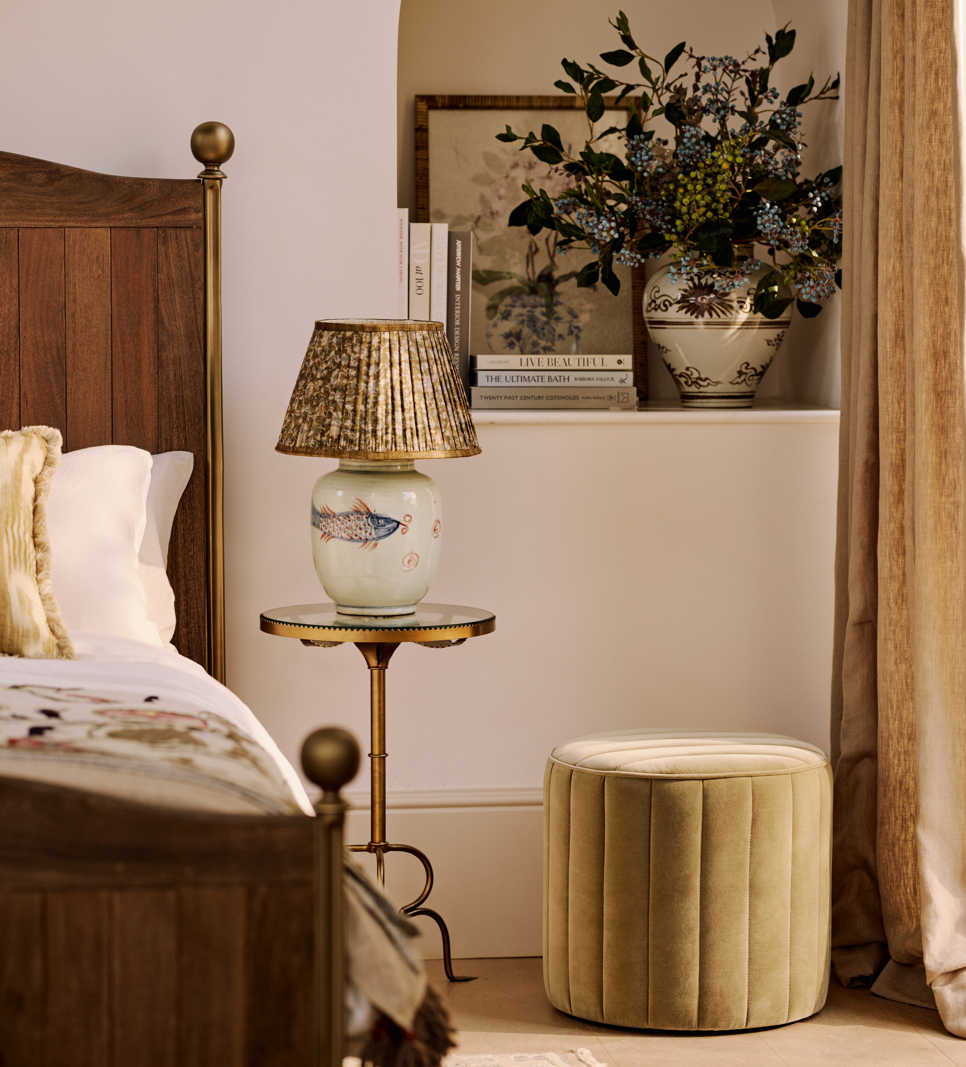 Santorelli Velvet Ottoman - Lichen