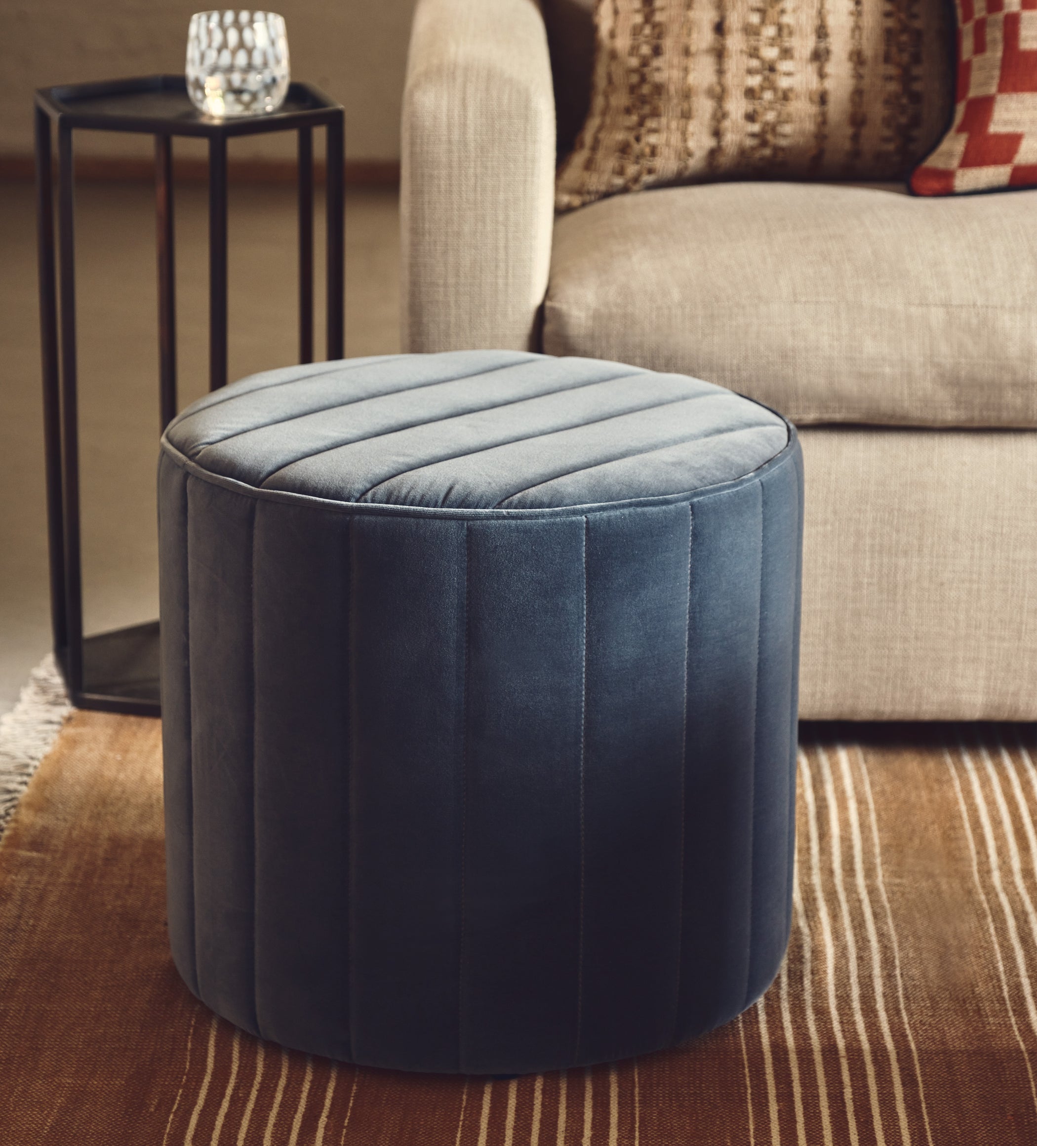 Santorelli Velvet Ottoman - Air Force Blue