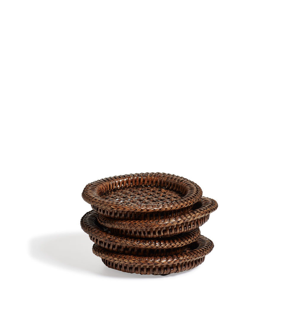 Rattan Coasters - Set of Four - Antique Brown