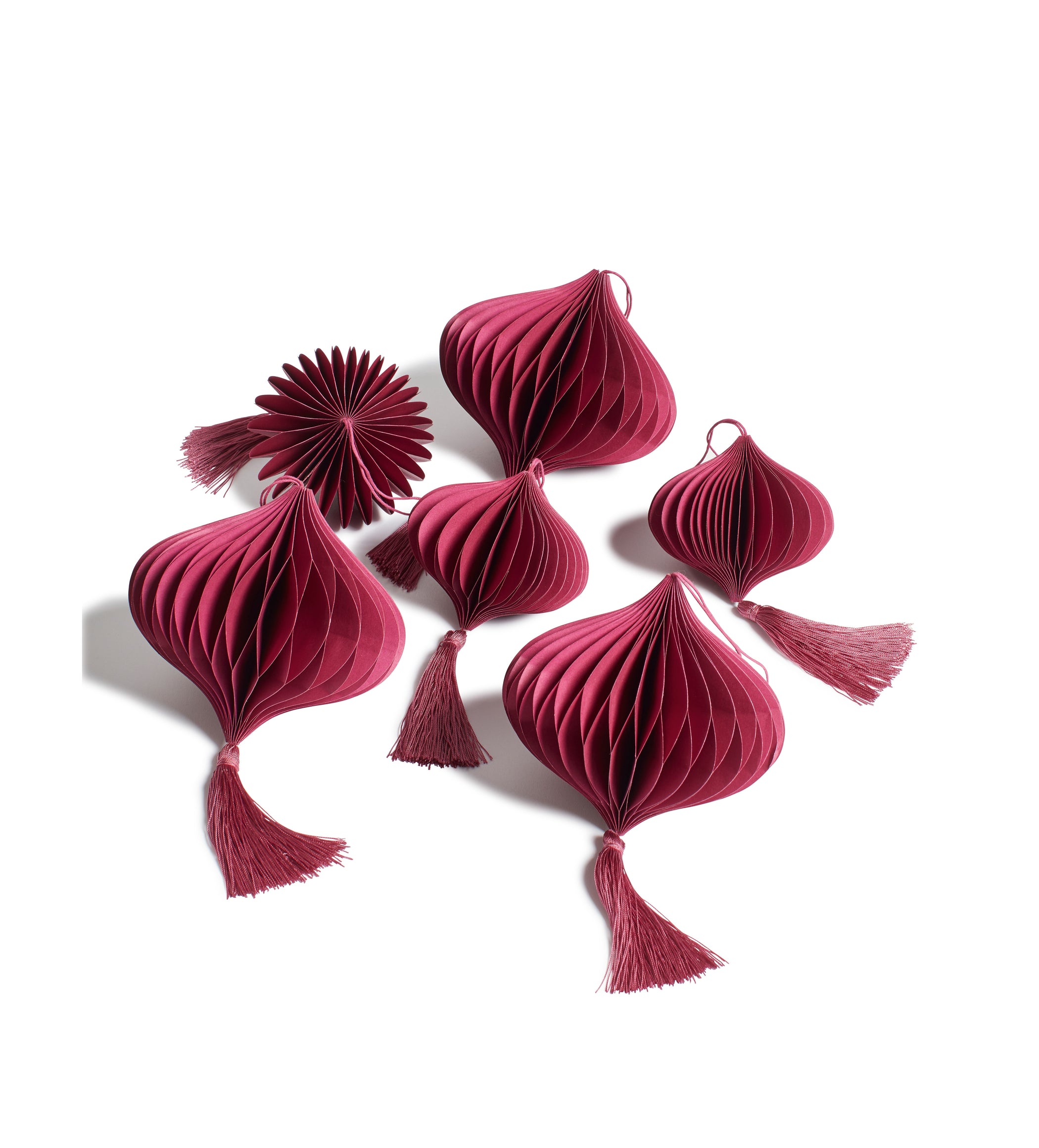 Mixed Honeycomb Bauble Decorations - Set of Six - Raspberry