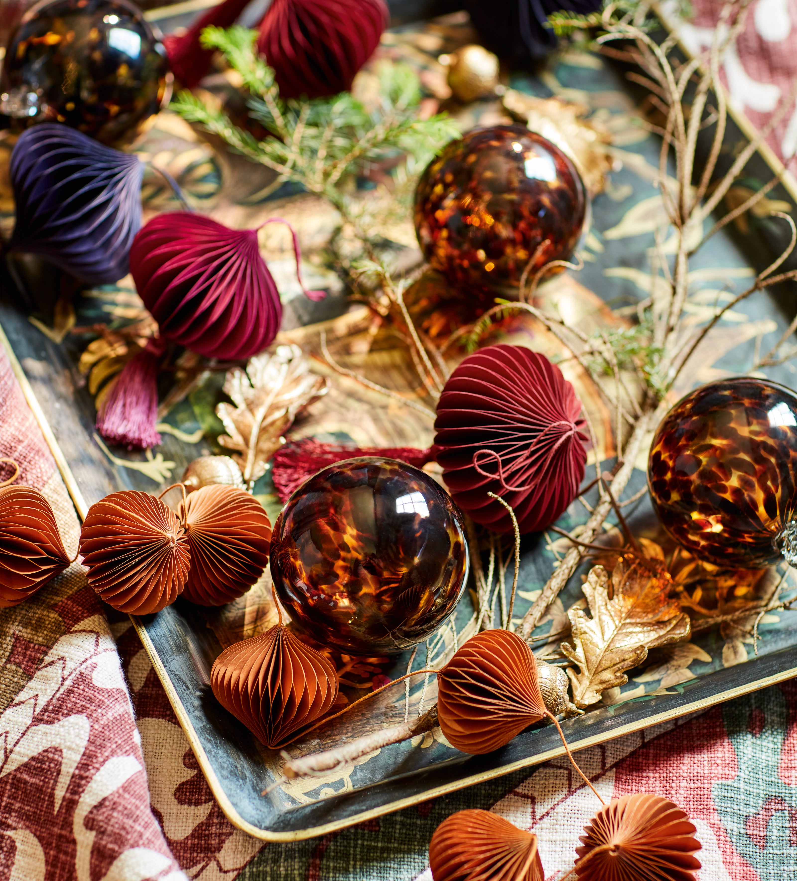 Mixed Honeycomb Bauble Decorations - Set of Six - Raspberry