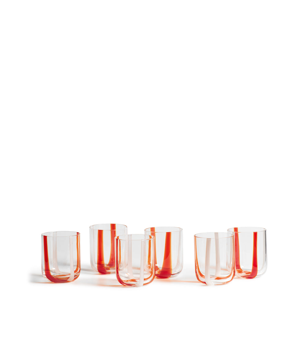 Mila Short Tumblers - Set of Six - Red/White