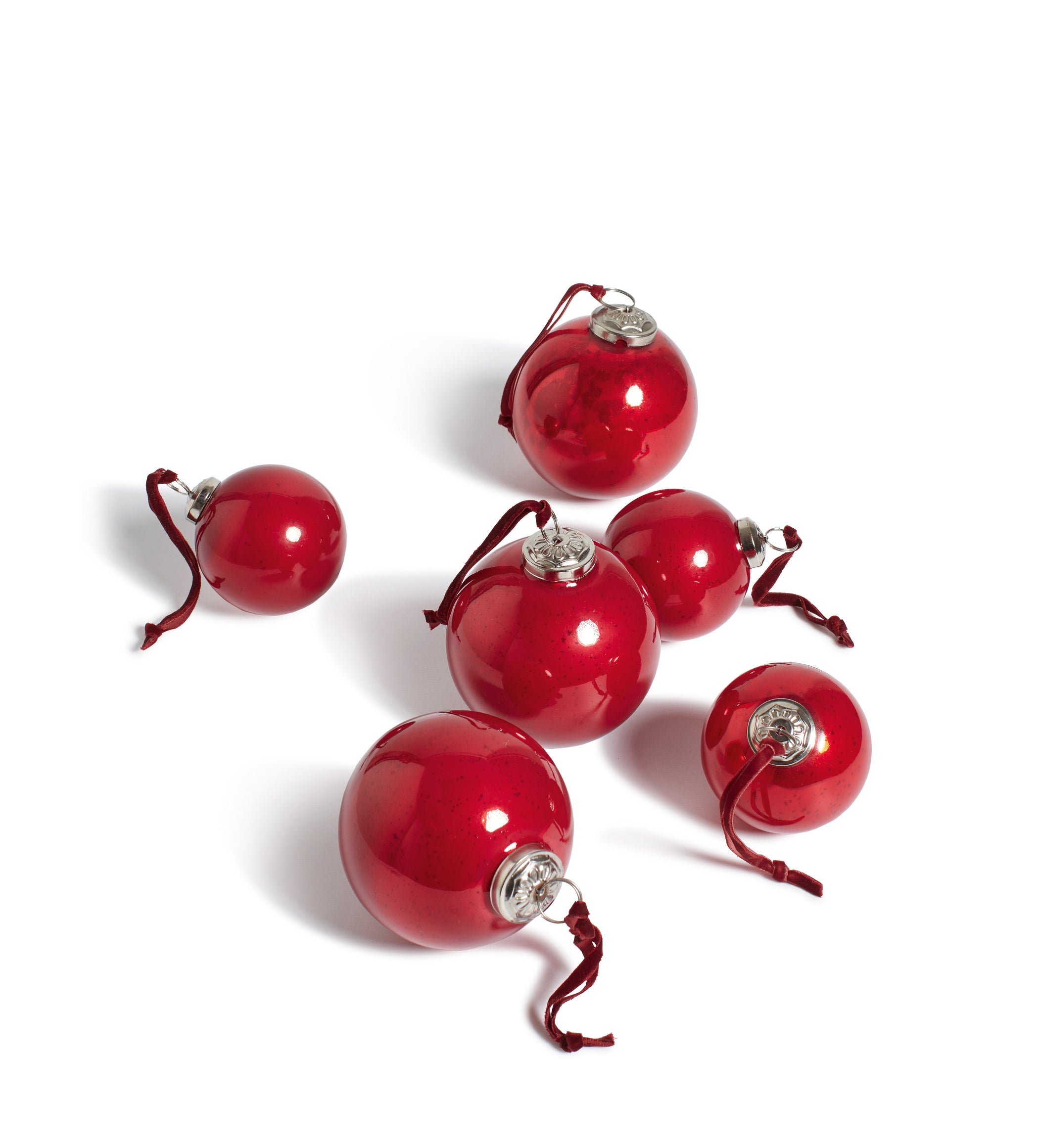 Glass Bauble Tree Decorations - Set of Six - Red Garnet