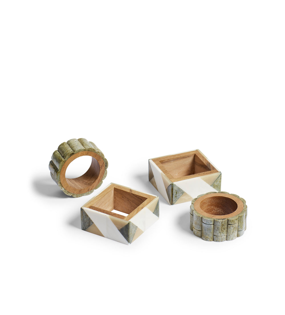 Seva Bone Napkin Rings - Set of Four - Green