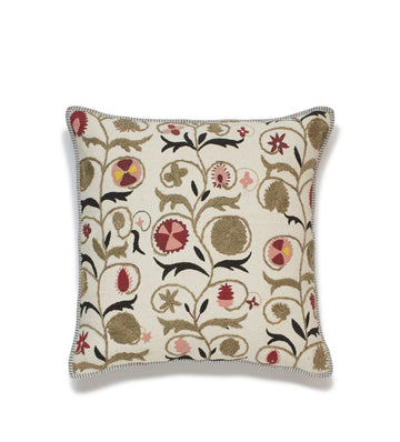 Sheki Embroidered Floral Cushion Cover - Olive Green