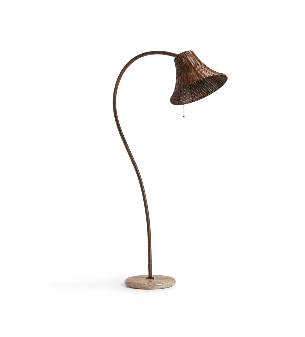 Sikao Rattan Arc Floor Lamp - Antique Brown
