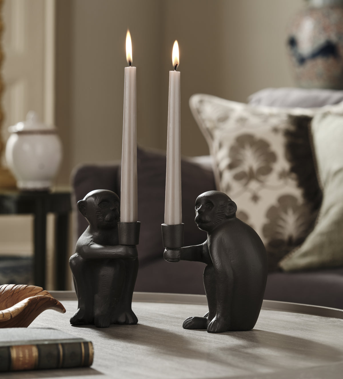 Simia Candle Holders Pair - Antique Brown