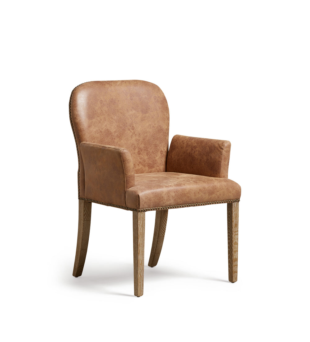 Stafford Leather Dining Chair with Arms - Aged Tobacco