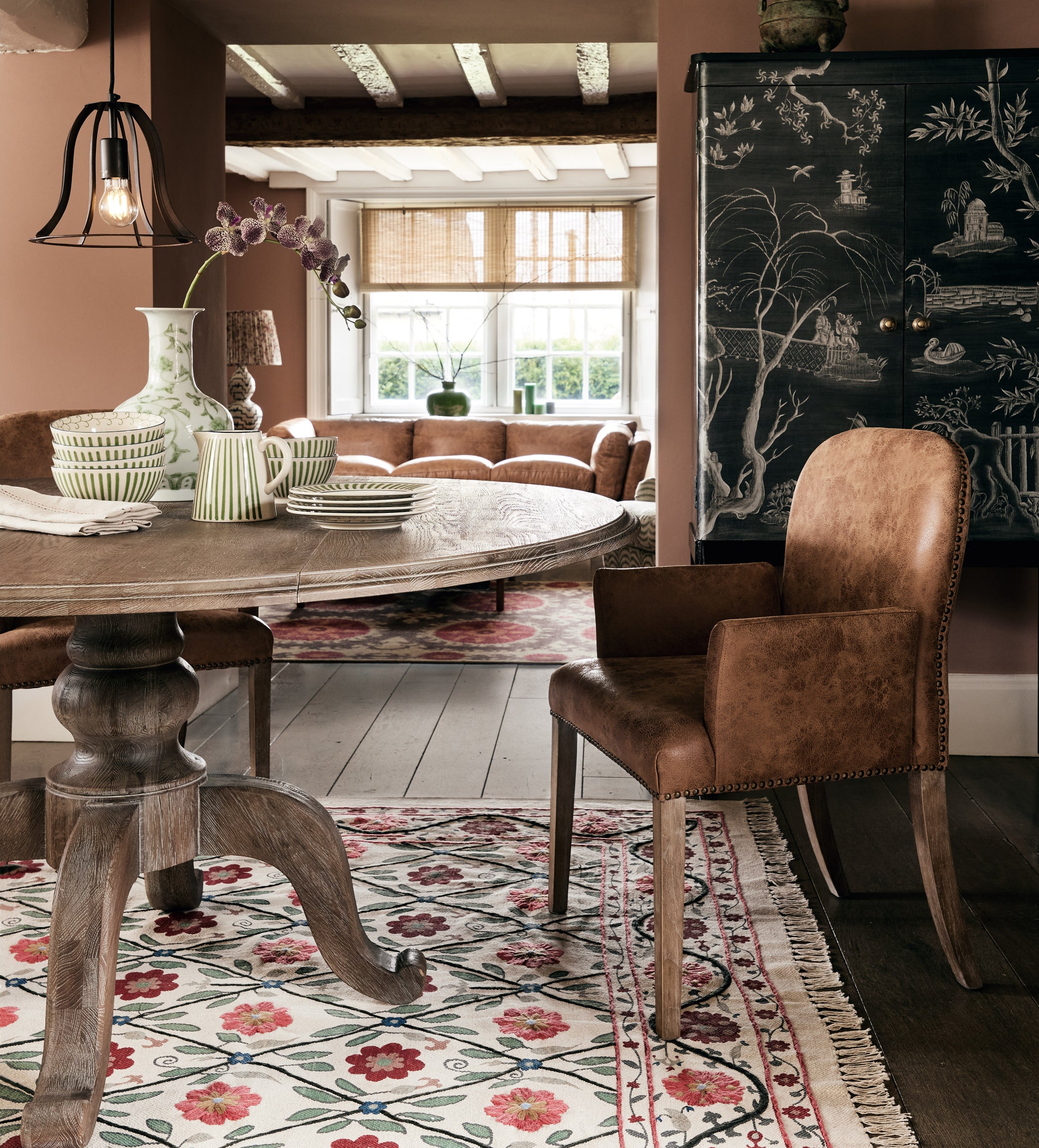 Stafford Leather Dining Chair with Arms - Aged Tobacco