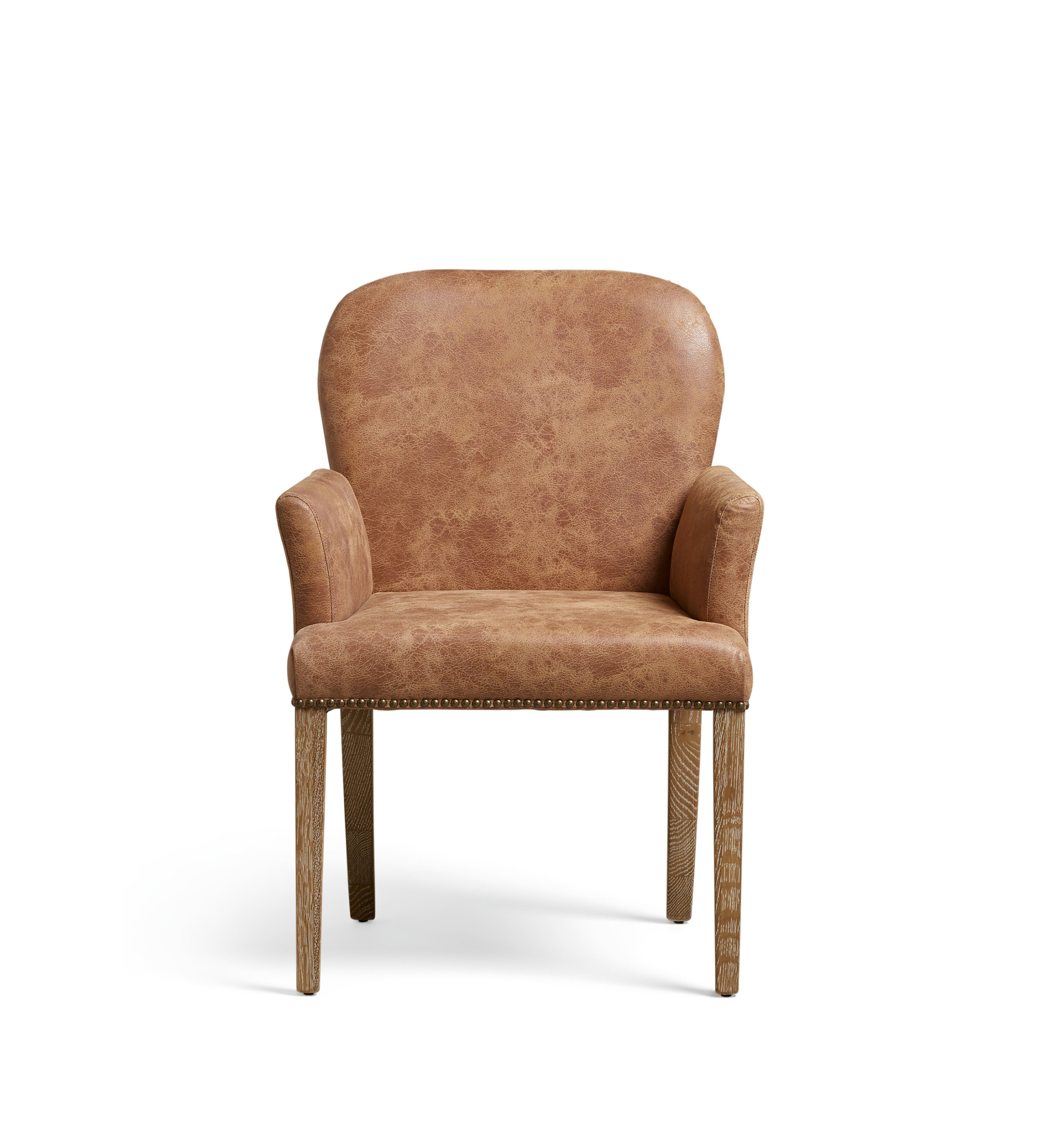 Stafford Leather Dining Chair with Arms - Aged Tobacco Brown