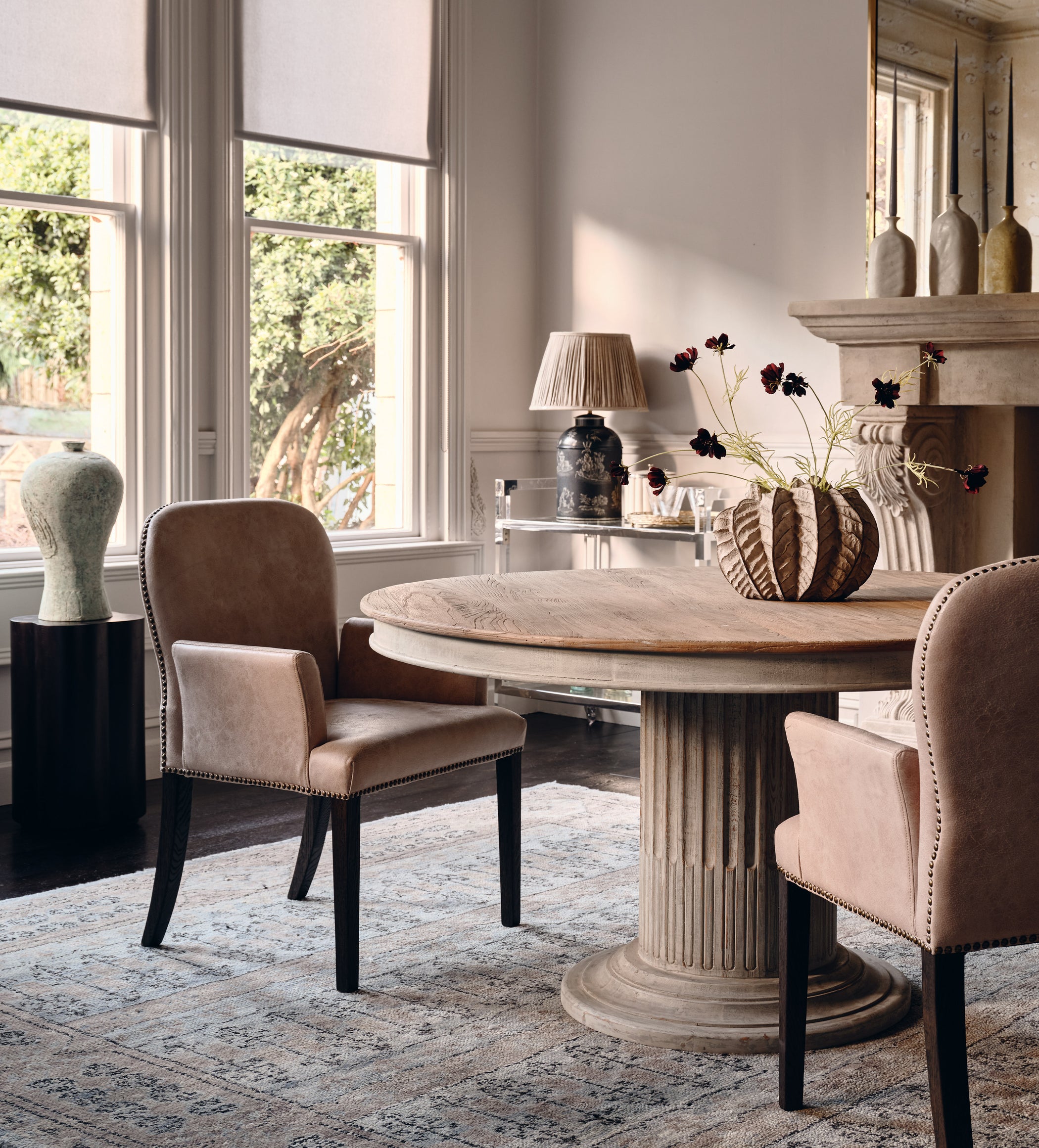 Stafford Leather Dining Chair with Arms - China Clay