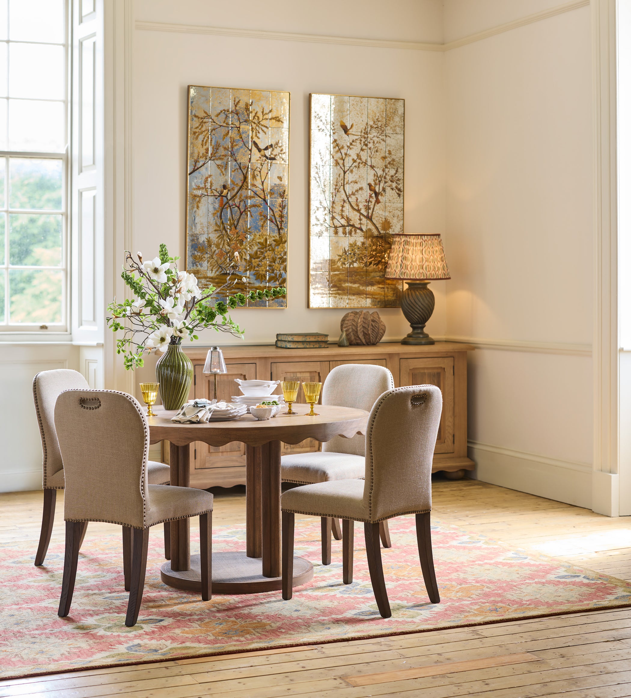 Stafford Linen Dining Chair - Wild Oats Wide Herringbone - Set of Four