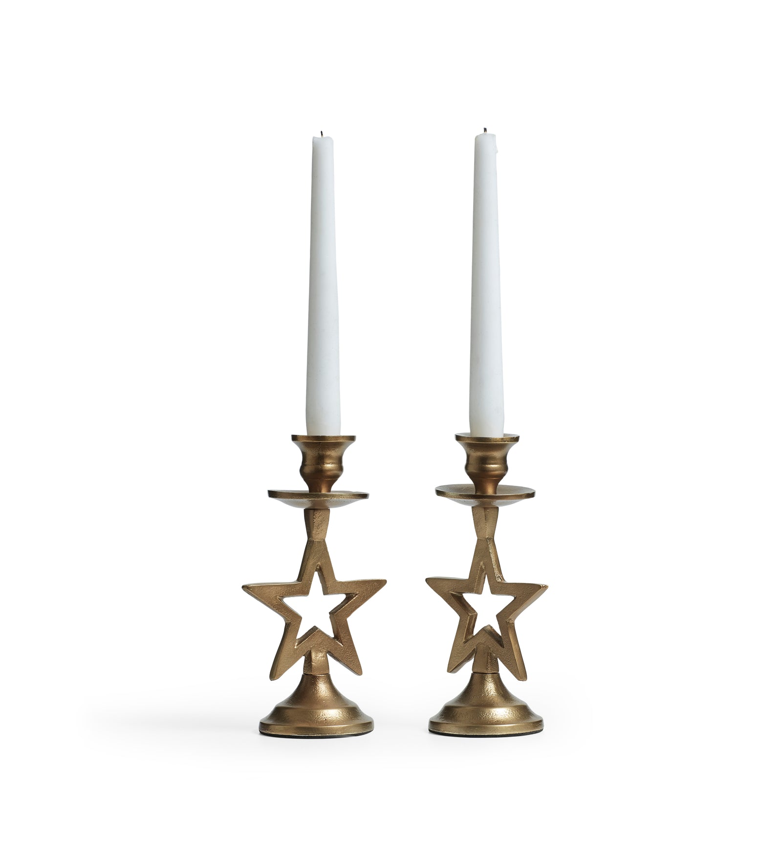 Star Candle Holders Pair - Antique Brass