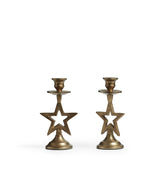Star Candle Holders Pair - Antique Brass