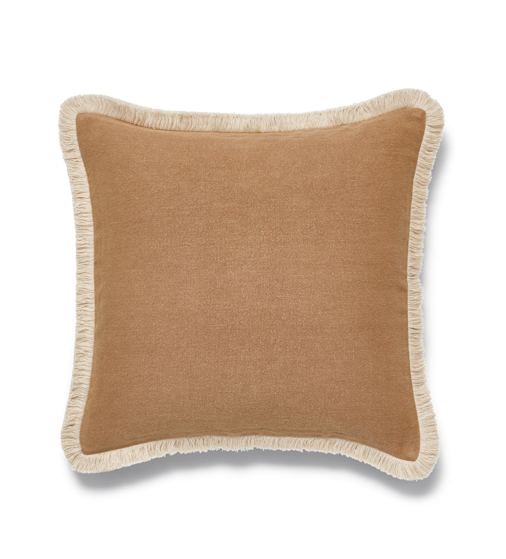 Stonewashed Linen Cushion Cover with Fringing - Apricot