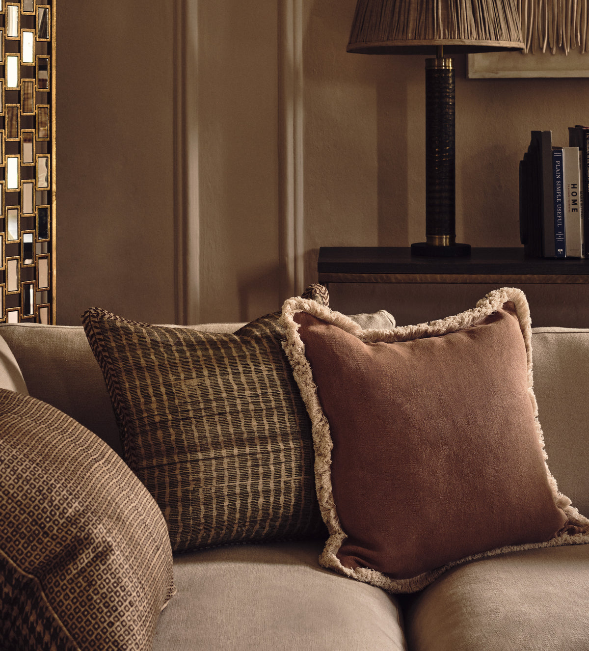 Stonewashed Linen Cushion Cover with Fringing - Apricot
